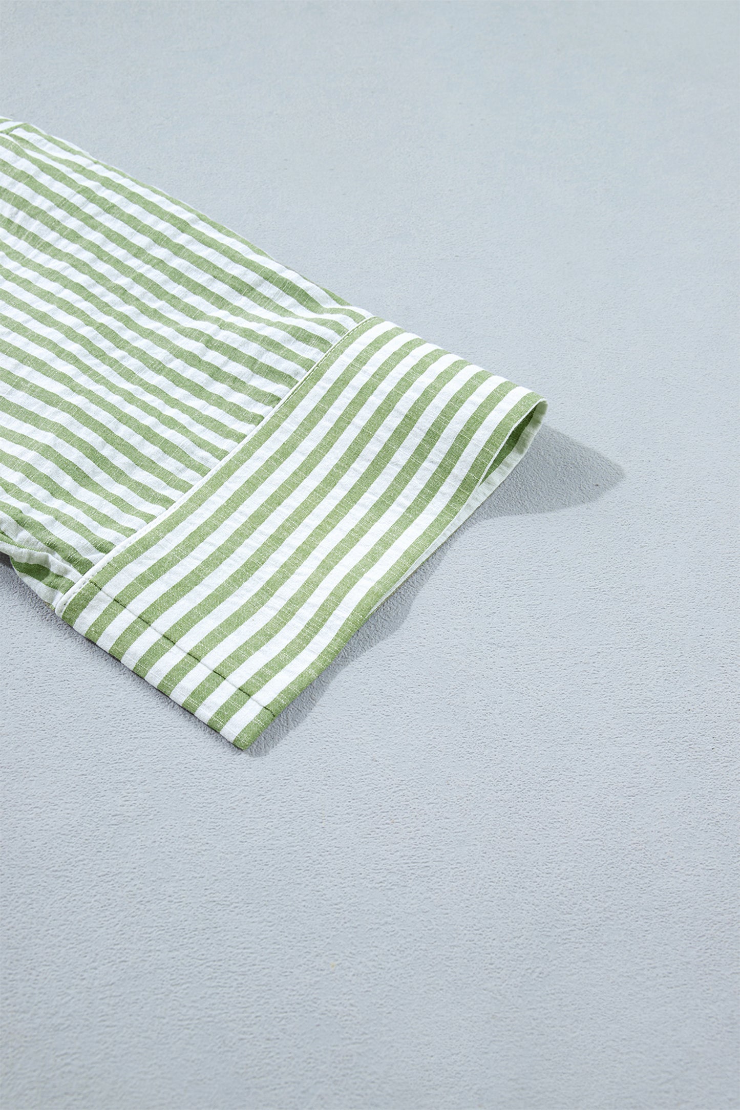 Green Stripe Shirt Collar Half Sleeve Blouse-Tops/Blouses & Shirts-[Adult]-[Female]-2022 Online Blue Zone Planet