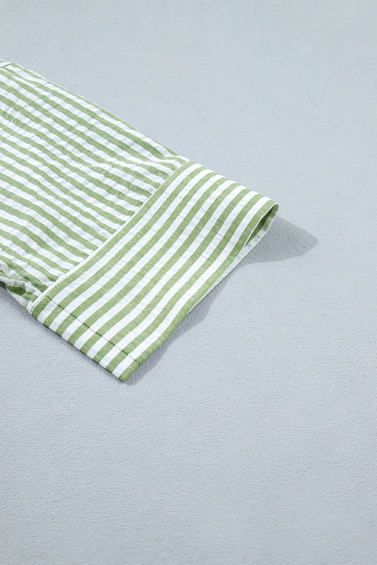 Green Stripe Shirt Collar Half Sleeve Blouse-Tops/Blouses & Shirts-[Adult]-[Female]-2022 Online Blue Zone Planet