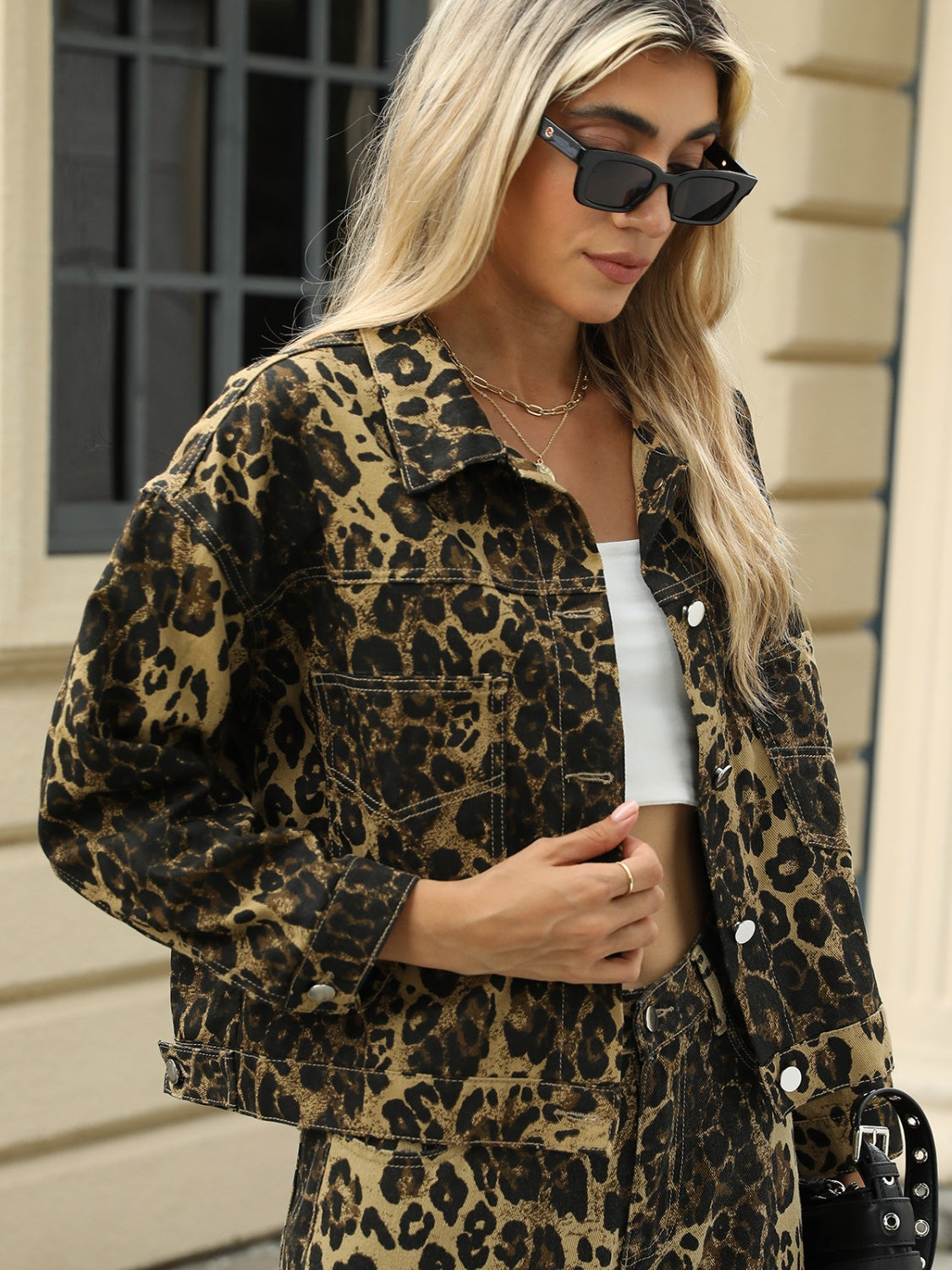 Pocketed Leopard Long Sleeve Denim Jacket-TOPS / DRESSES-[Adult]-[Female]-2022 Online Blue Zone Planet