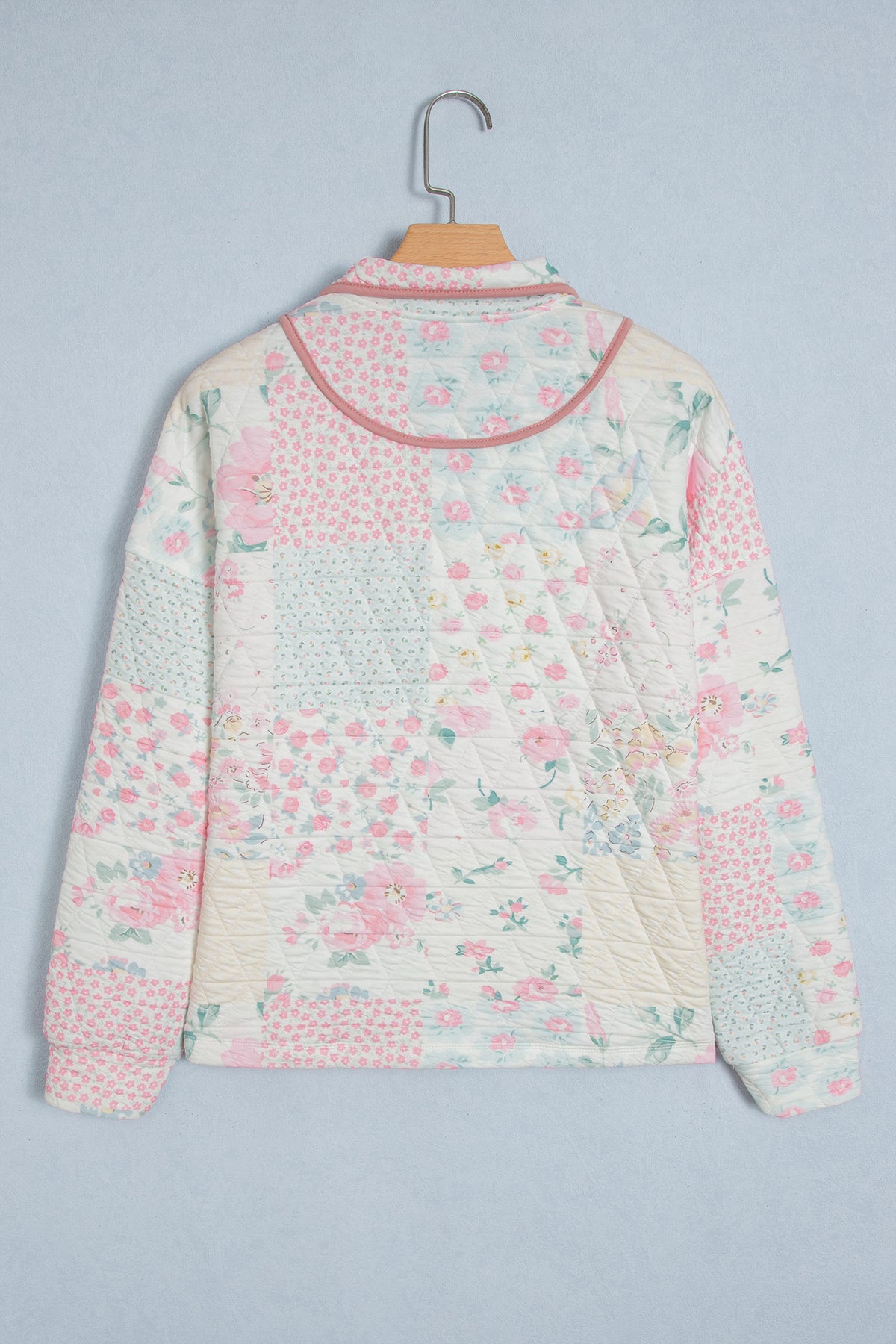 Multicolour Floral Quilted Metal Zipper Collar Long Sleeve Sweatshirt-Tops / Dresses-[Adult]-[Female]-2022 Online Blue Zone Planet