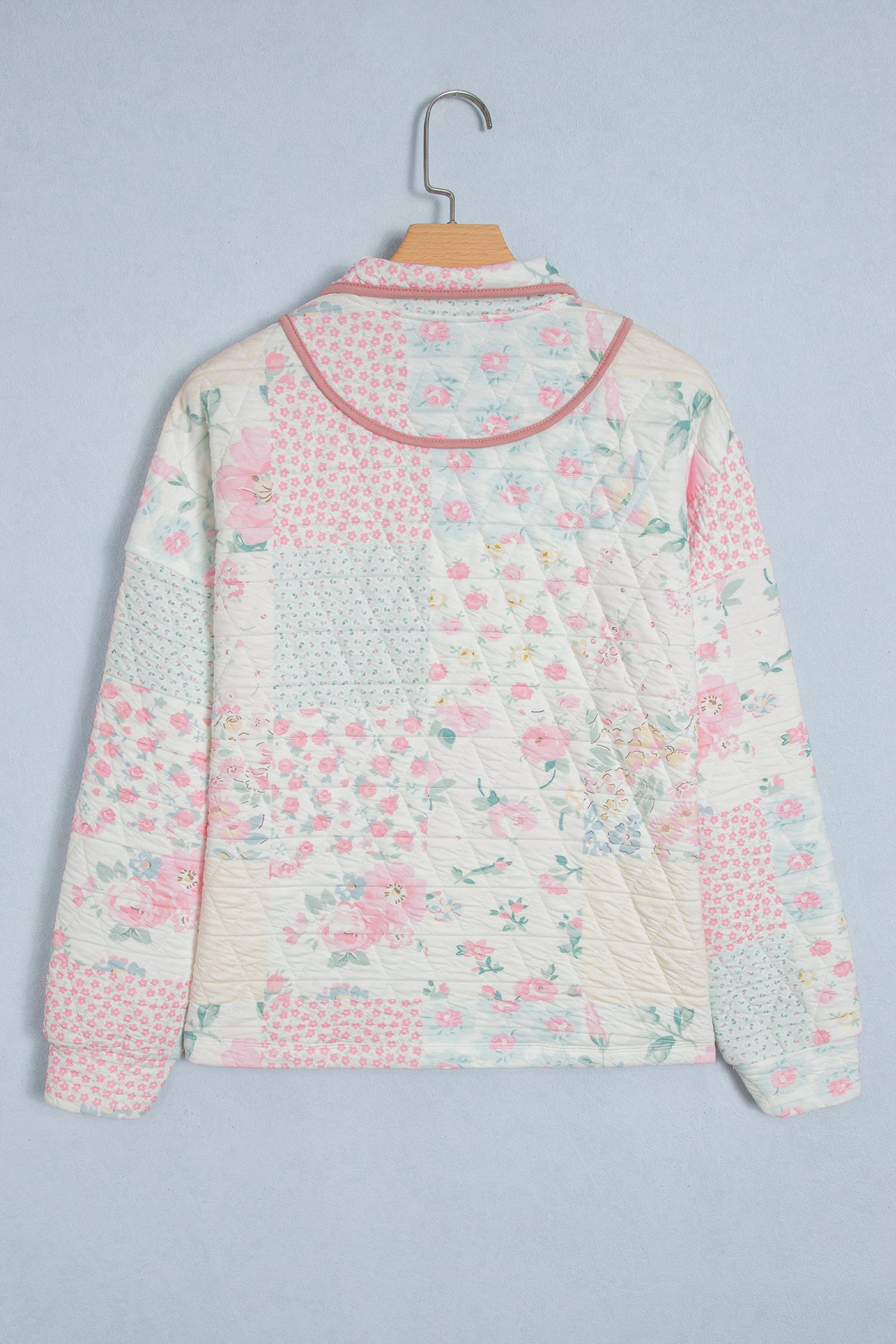 Multicolour Floral Quilted Metal Zipper Collar Long Sleeve Sweatshirt-Tops / Dresses-[Adult]-[Female]-2022 Online Blue Zone Planet