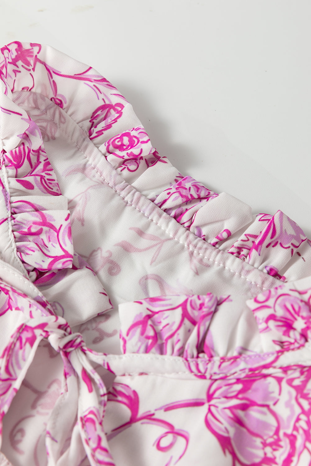 Pink Baroque Floral Ruffle Sleeve V Neck Blouse Top-Tops/Blouses & Shirts-[Adult]-[Female]-2022 Online Blue Zone Planet