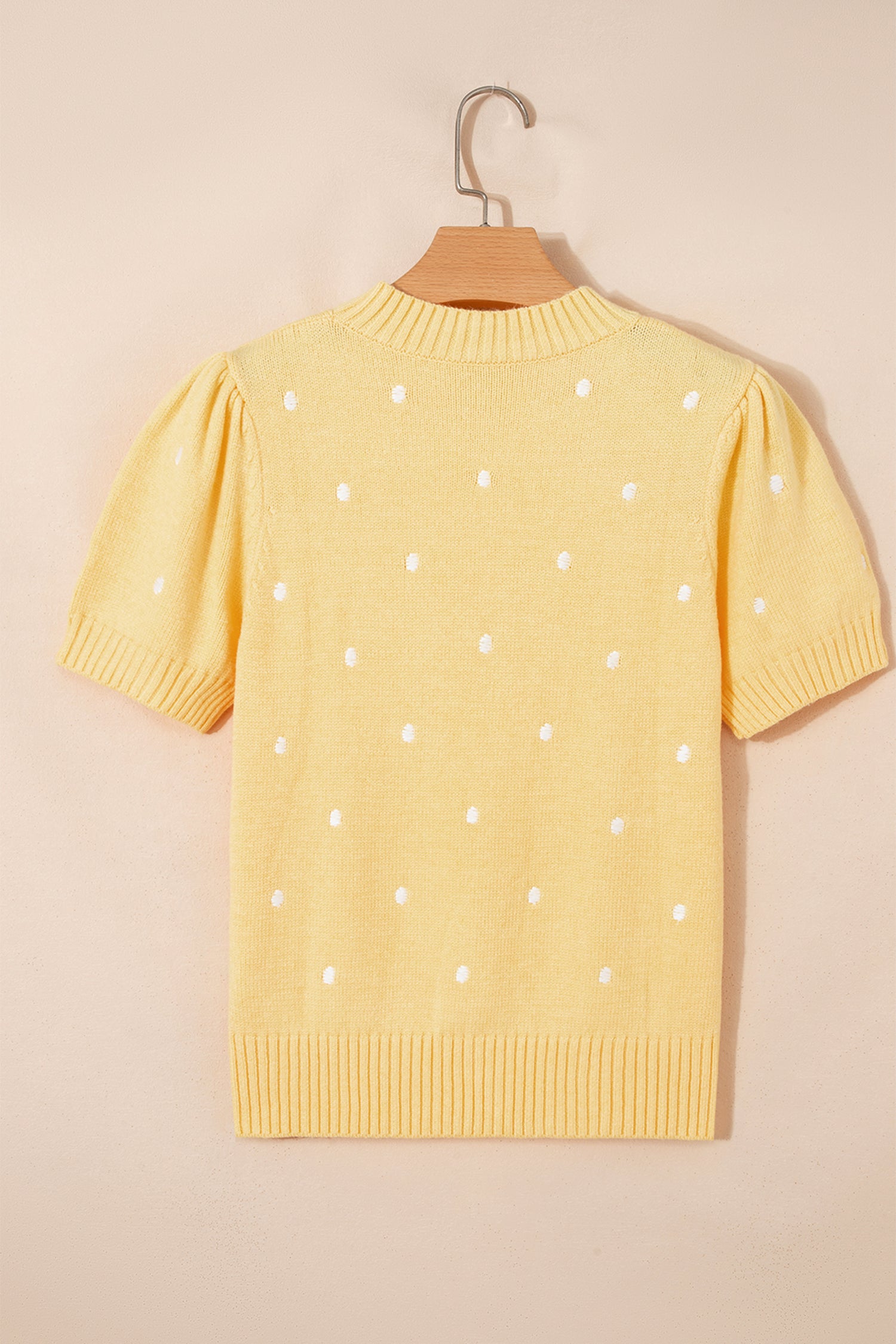 Yellow Cream Elegant Polka Dot Bubble Short Sleeve Sweater-TOPS / DRESSES-[Adult]-[Female]-2022 Online Blue Zone Planet