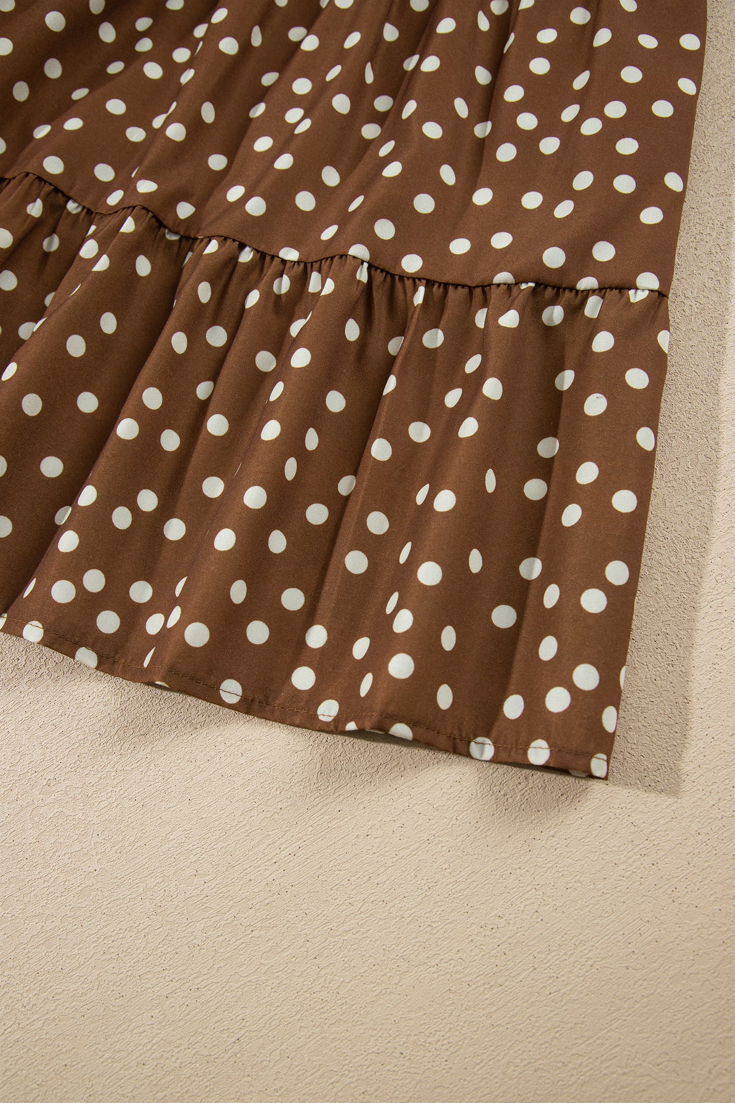 Brown V Neck Polka Dot Long Sleeve Shift Plus Size Dress-TOPS / DRESSES-[Adult]-[Female]-2022 Online Blue Zone Planet