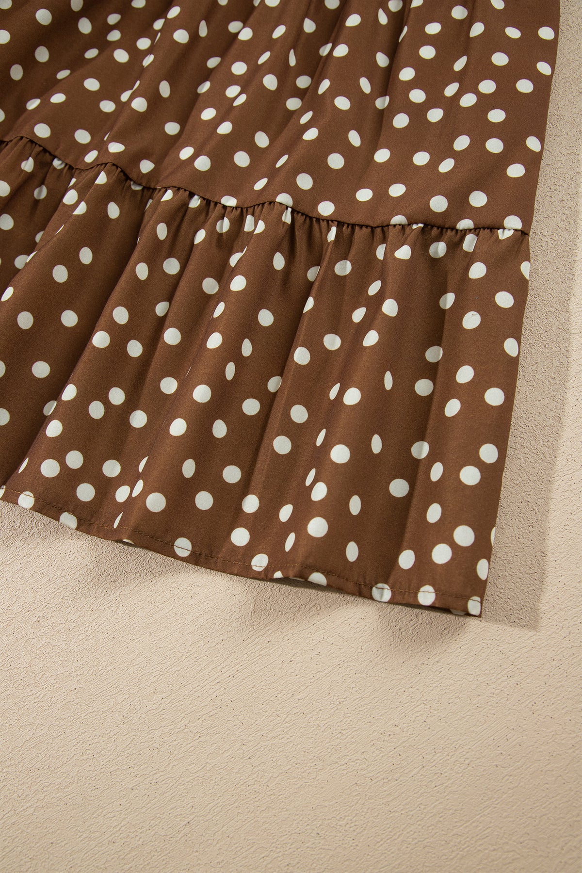 Brown V Neck Polka Dot Long Sleeve Shift Plus Size Dress-TOPS / DRESSES-[Adult]-[Female]-2022 Online Blue Zone Planet