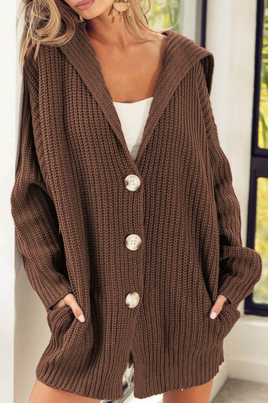 Button Down Collared Neck Cardigan-TOPS / DRESSES-[Adult]-[Female]-Coffee Brown-S-2022 Online Blue Zone Planet