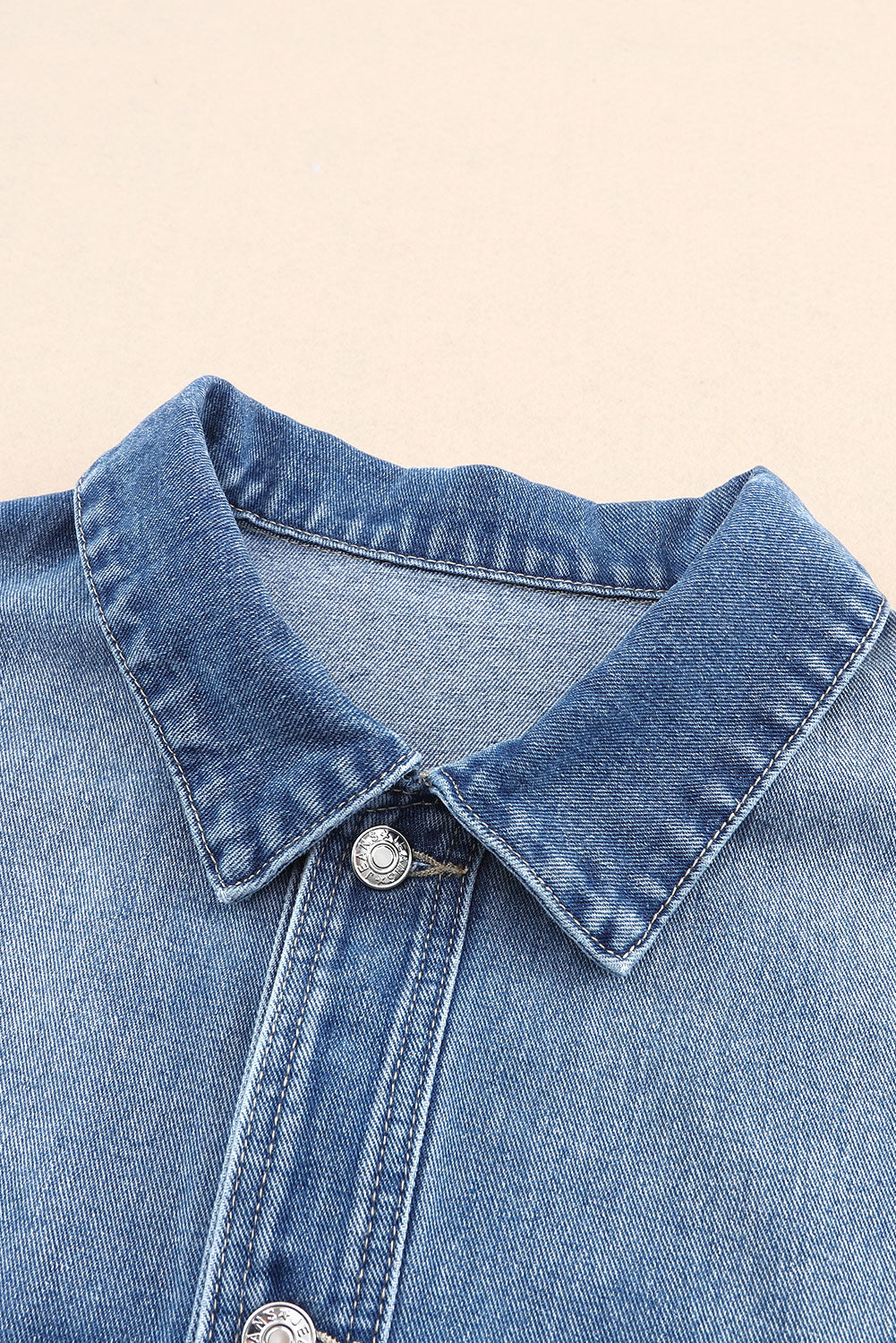 Collared Neck Button Up Denim Jacket-TOPS / DRESSES-[Adult]-[Female]-2022 Online Blue Zone Planet