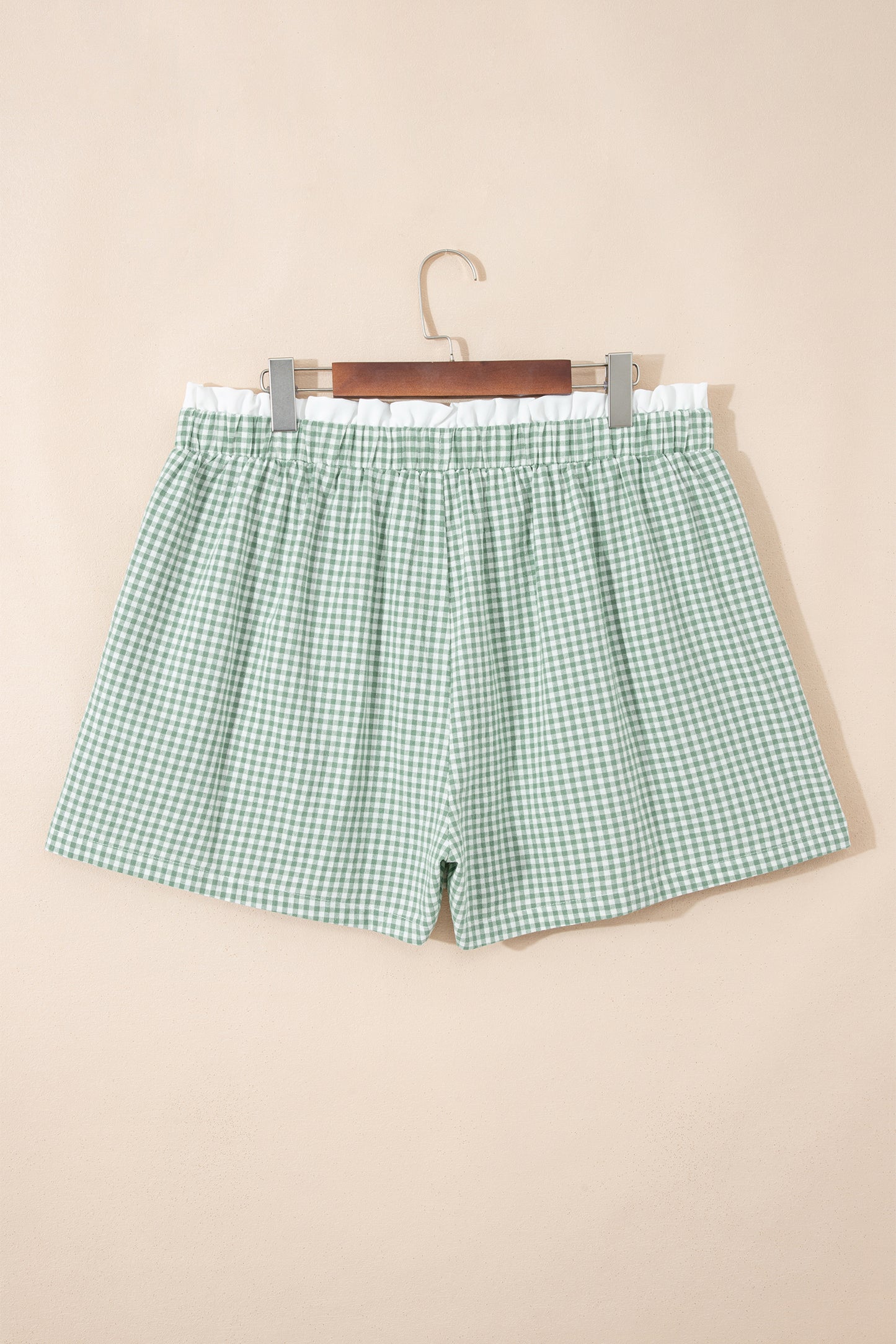 Green Contrast Trim Plaid Print Plus Size Shorts-Plus Size/Plus Size Bottoms-[Adult]-[Female]-2022 Online Blue Zone Planet