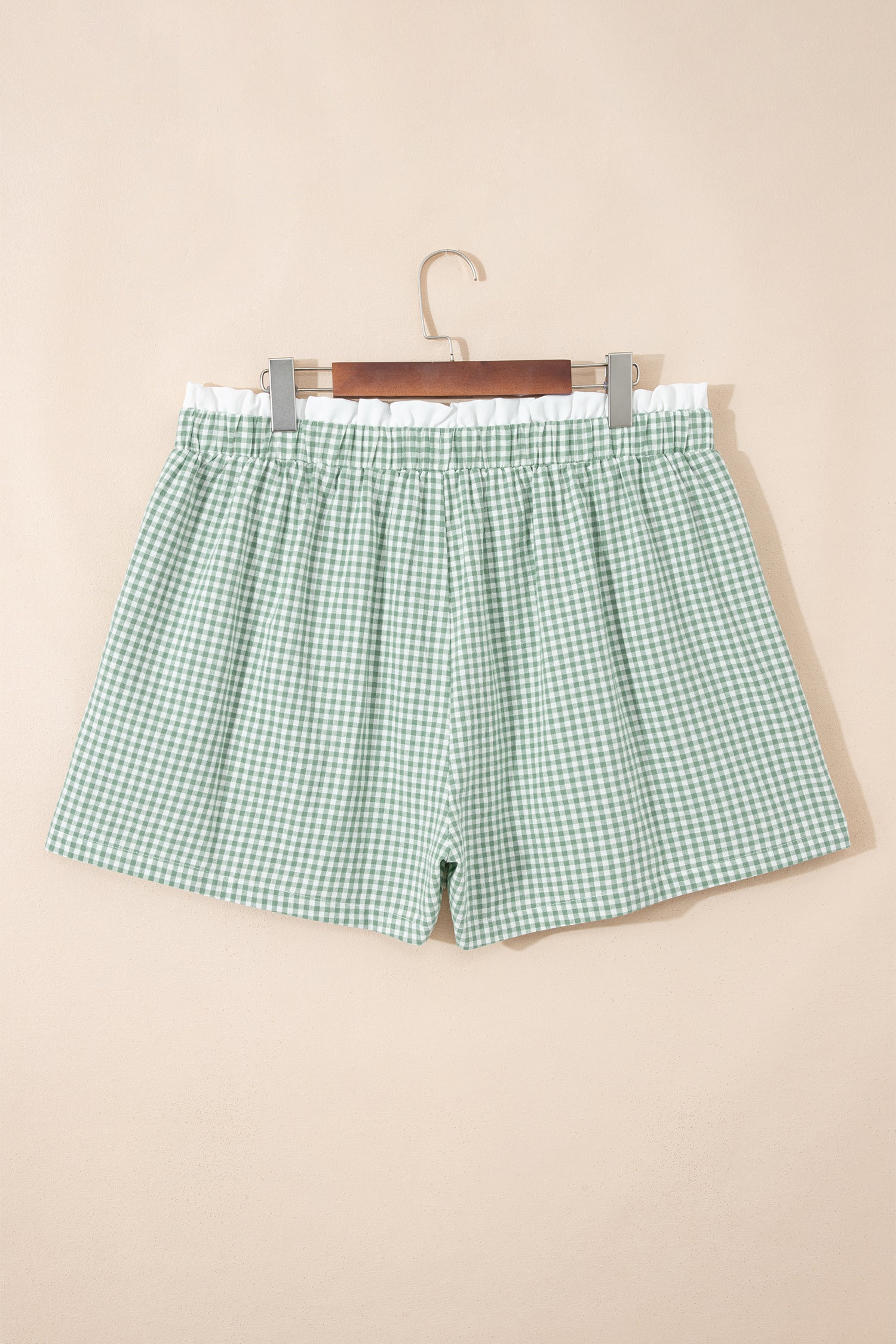 Green Contrast Trim Plaid Print Plus Size Shorts-Plus Size/Plus Size Bottoms-[Adult]-[Female]-2022 Online Blue Zone Planet