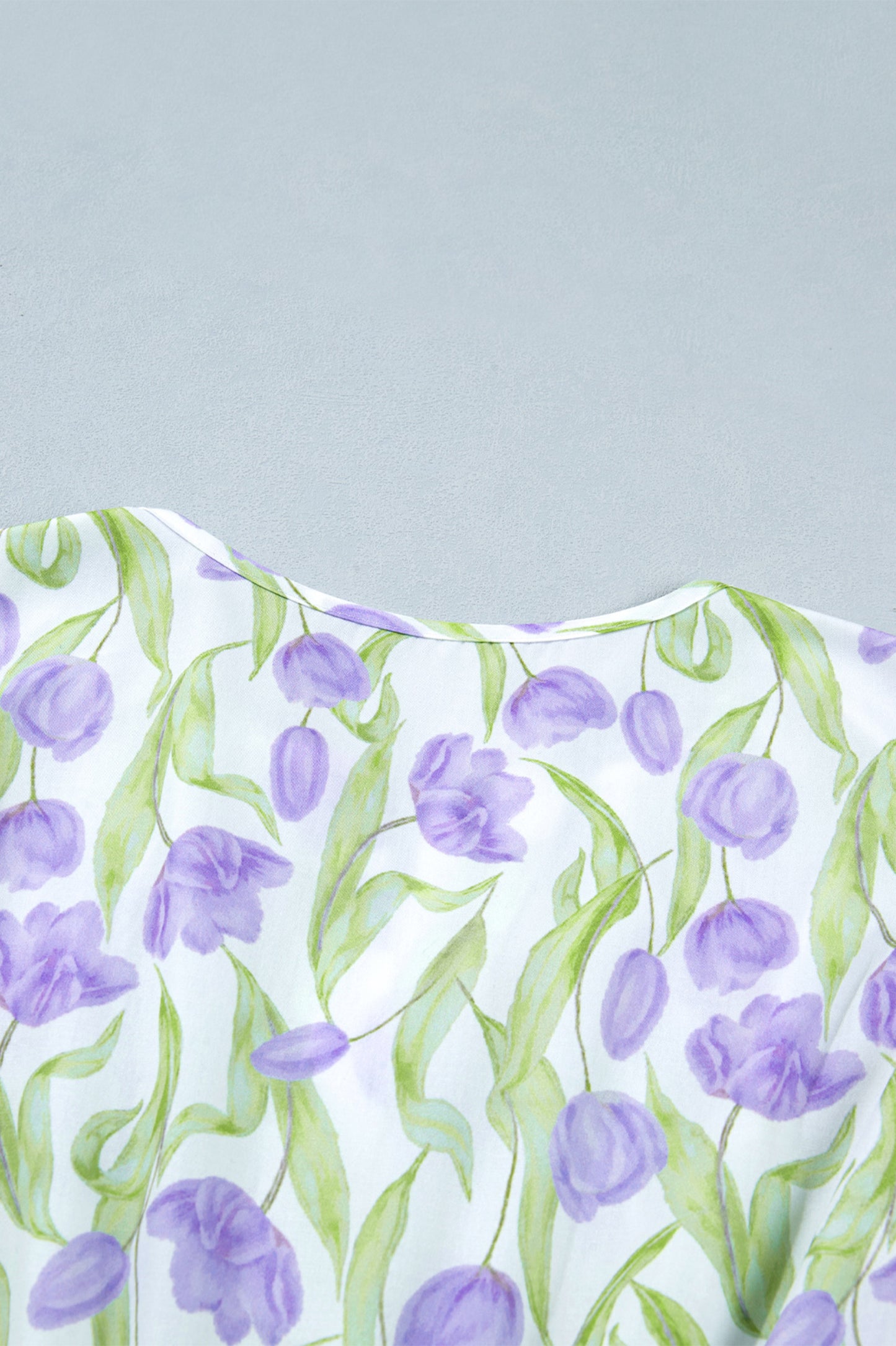 Purple Tulip Floral Print Contrast Trim Midi Dress-TOPS / DRESSES-[Adult]-[Female]-2022 Online Blue Zone Planet