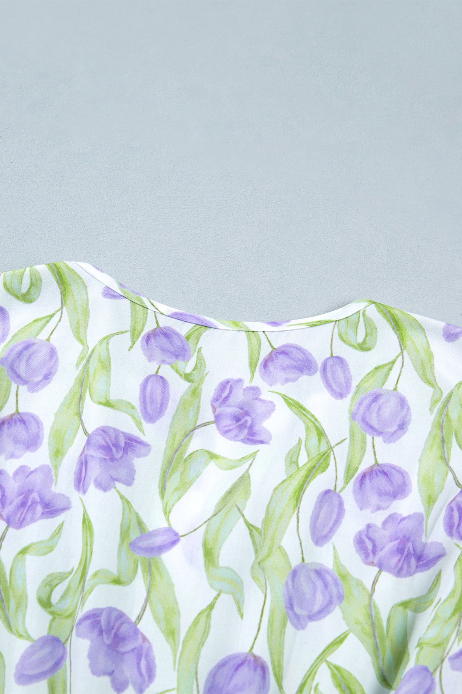 Purple Tulip Floral Print Contrast Trim Midi Dress-TOPS / DRESSES-[Adult]-[Female]-2022 Online Blue Zone Planet
