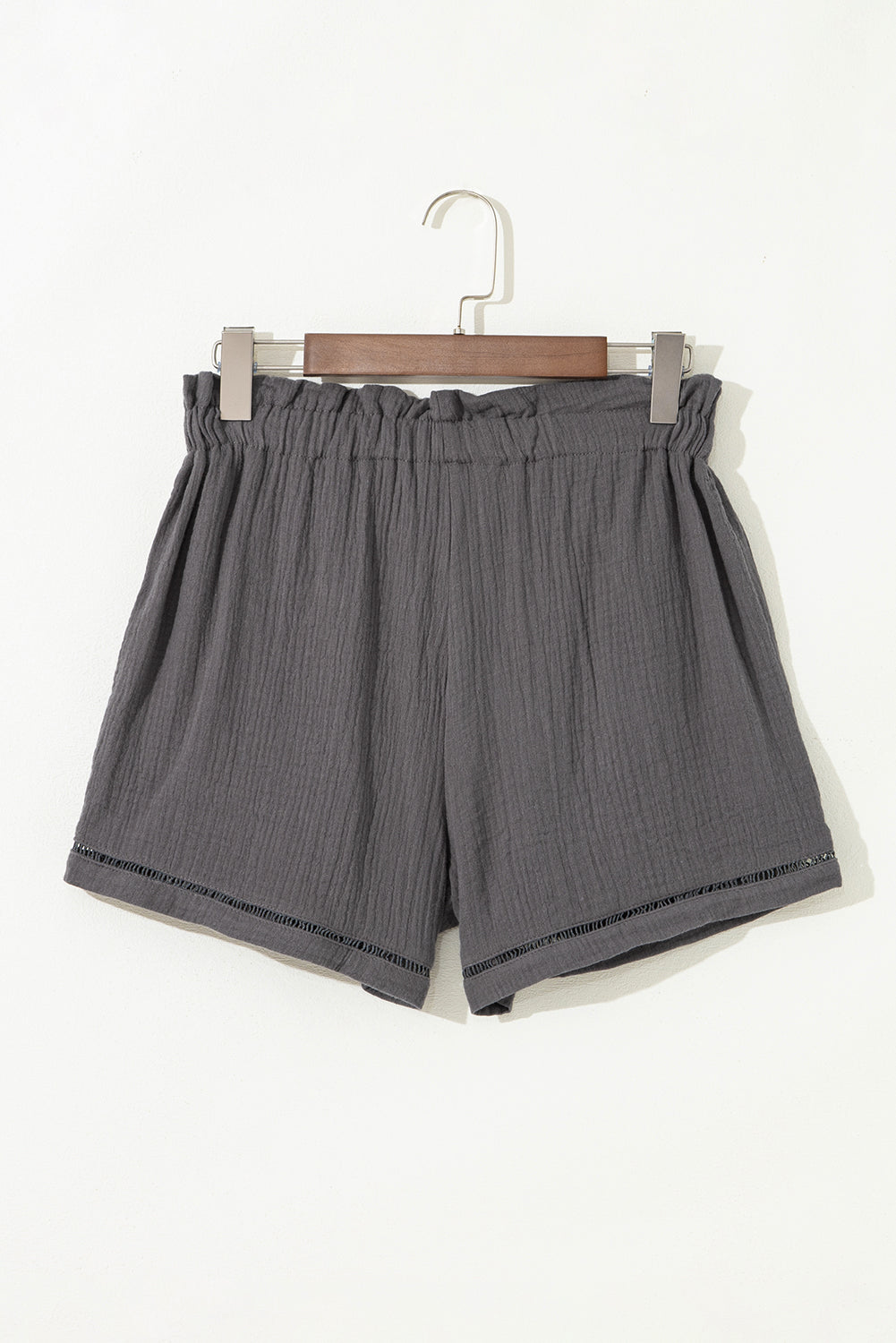 Dark Grey Cotton Gauze Paperbag Shorts-Bottoms/Casual Shorts-[Adult]-[Female]-2022 Online Blue Zone Planet