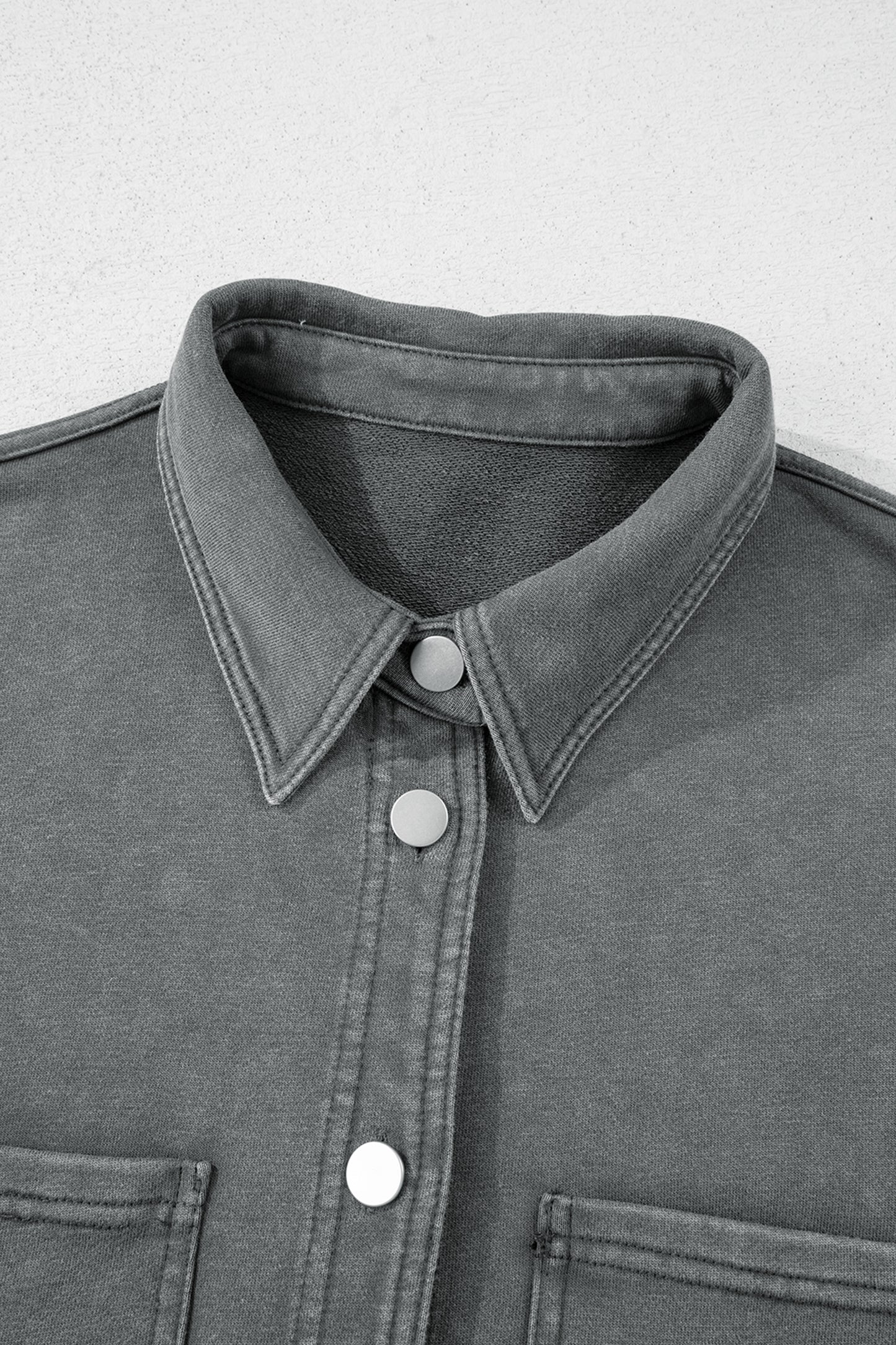 Medium Grey Mineral Wash Chest Pockets Drop Shoulder Shacket with Side Slit-Outerwear/Jackets-[Adult]-[Female]-2022 Online Blue Zone Planet