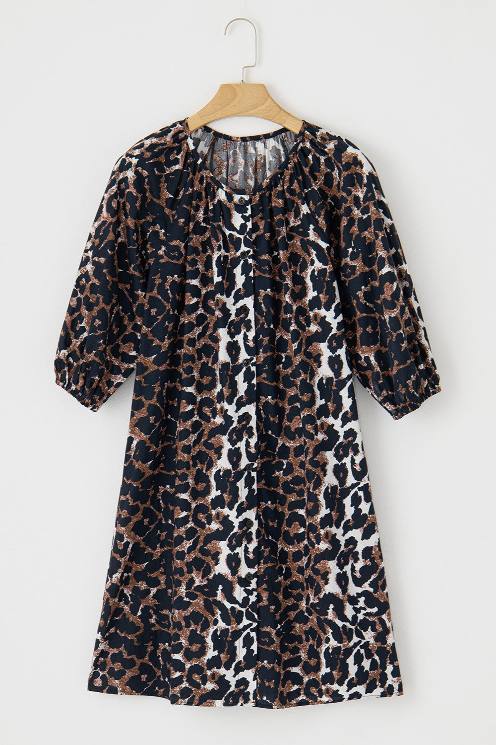 Leopard Button Up Half Sleeve Mini Dress-TOPS / DRESSES-[Adult]-[Female]-2022 Online Blue Zone Planet