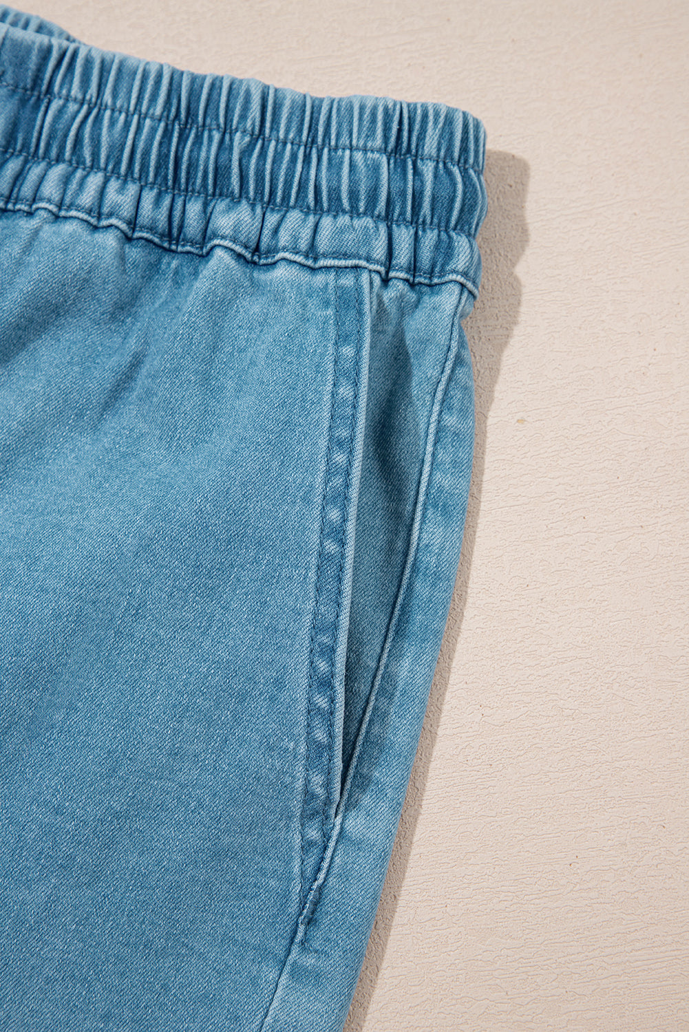 Beau Blue Contrast Drawstring Elastic Waist Denim Shorts-Bottoms/Denim Shorts-[Adult]-[Female]-2022 Online Blue Zone Planet