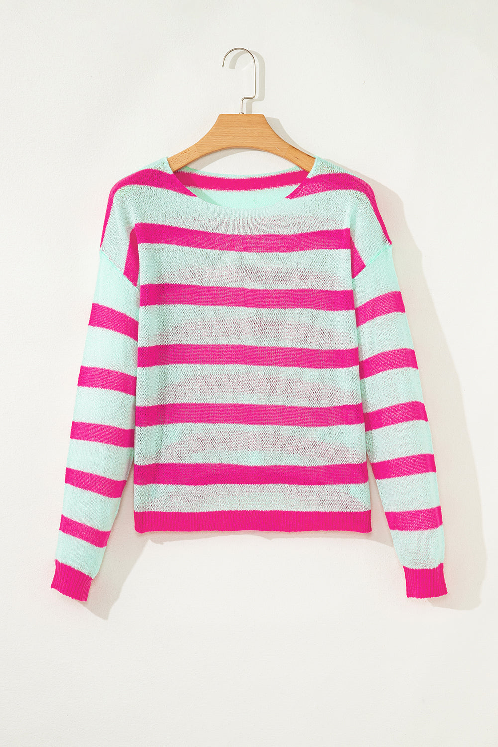 Green Stripe Round Neck Casual Sweater-TOPS / DRESSES-[Adult]-[Female]-2022 Online Blue Zone Planet