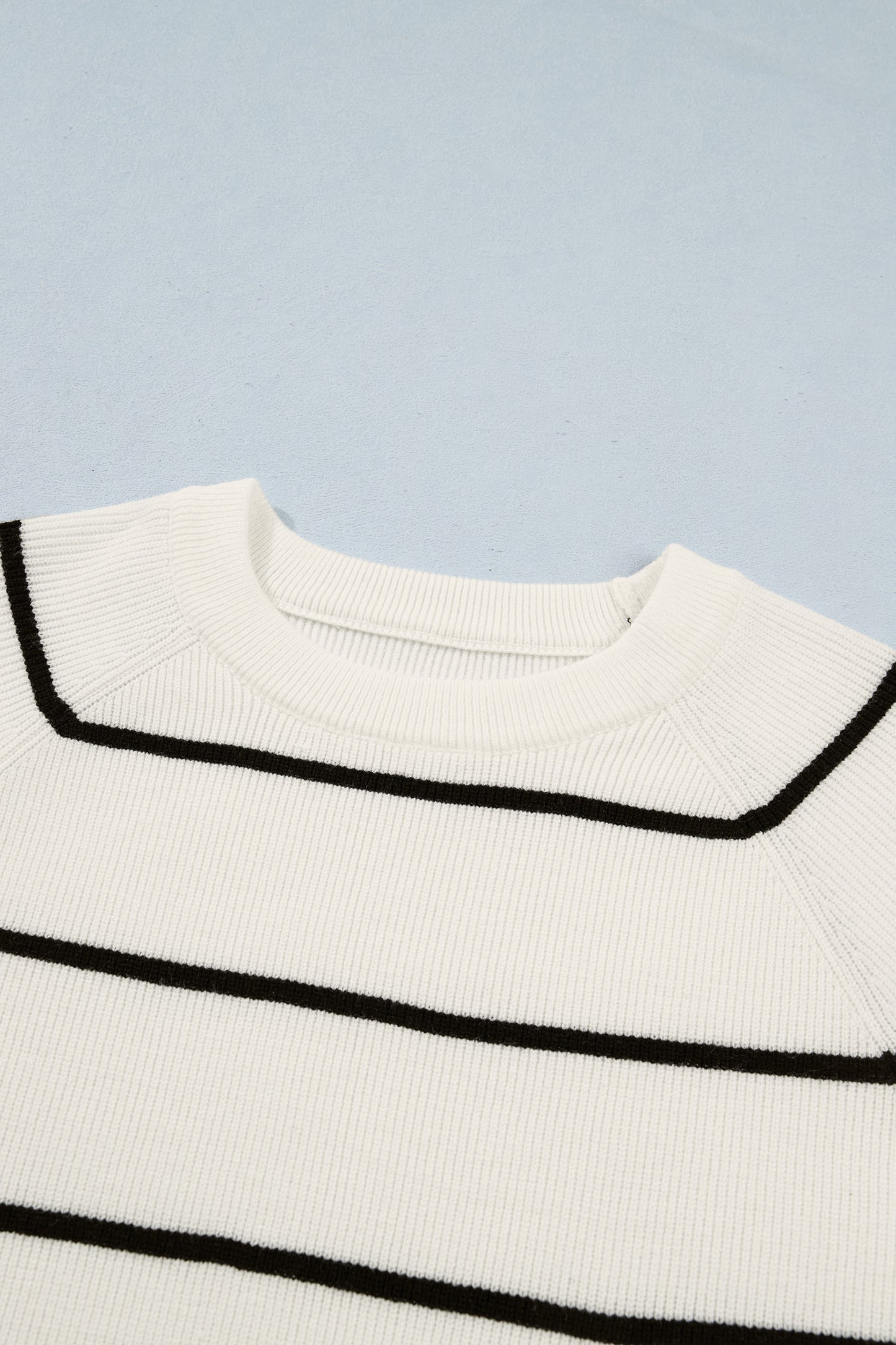 White Stripe Ribbed Knit Half Sleeve Loose Sweater Tee-TOPS / DRESSES-[Adult]-[Female]-2022 Online Blue Zone Planet