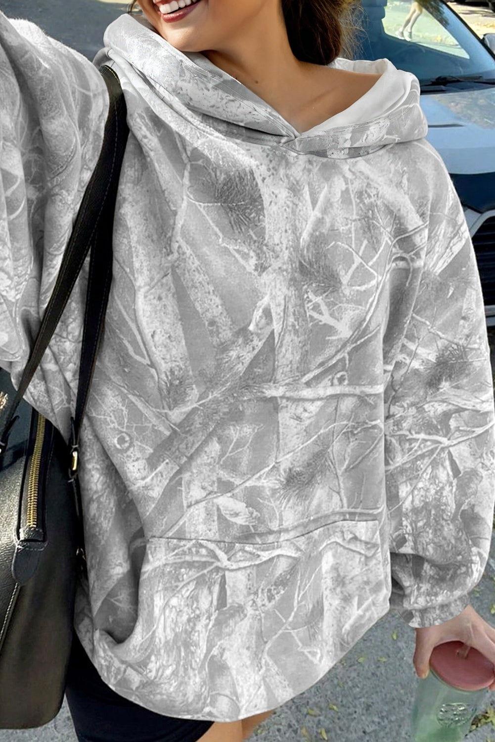 Gray Camouflage Woodland Print Oversized Sporty Hoodie-Tops / Dresses-[Adult]-[Female]-Gray-S-2022 Online Blue Zone Planet
