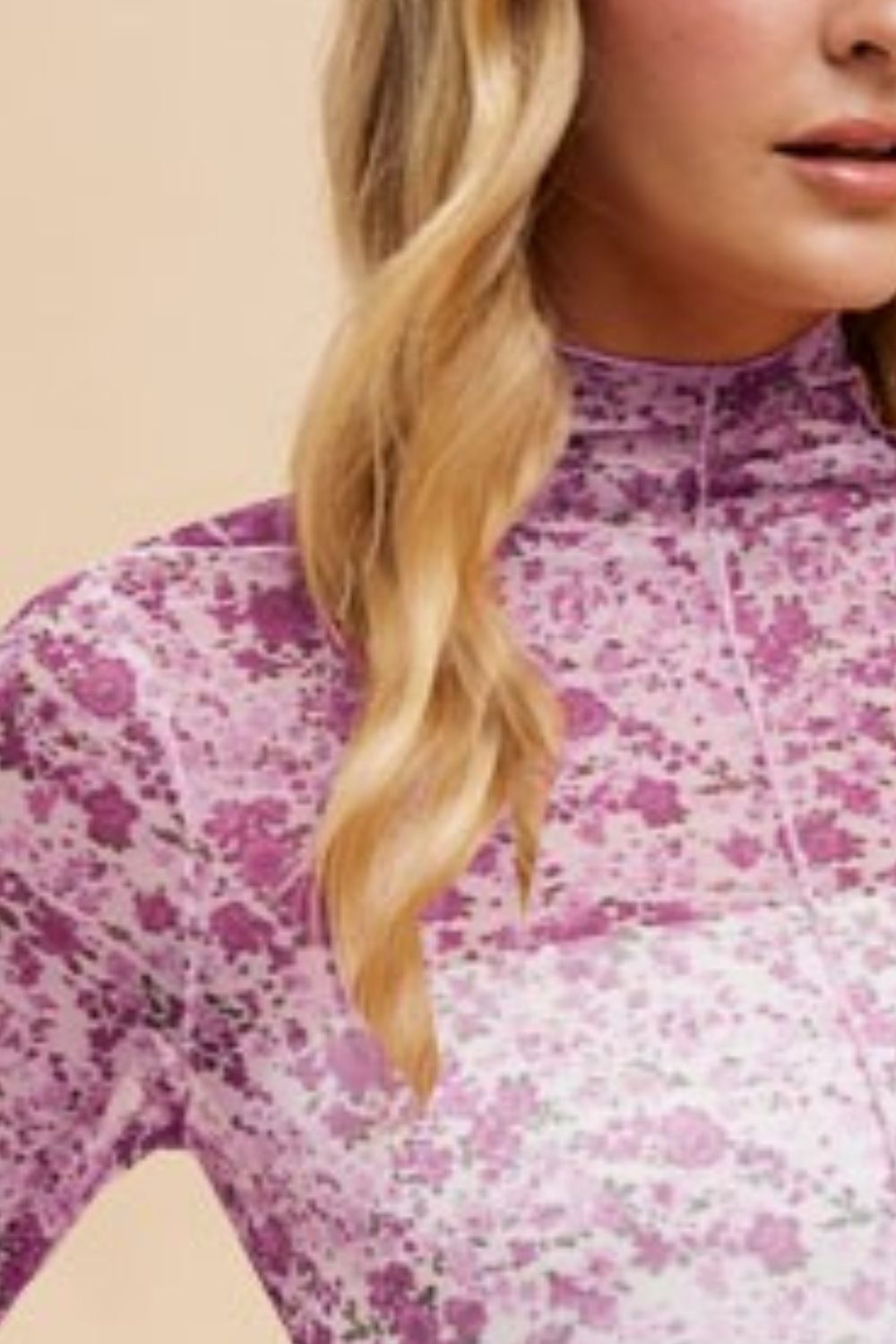 Annie Wear Floral Lettuce Hem Sheer Mesh Top-TOPS / DRESSES-[Adult]-[Female]-2022 Online Blue Zone Planet