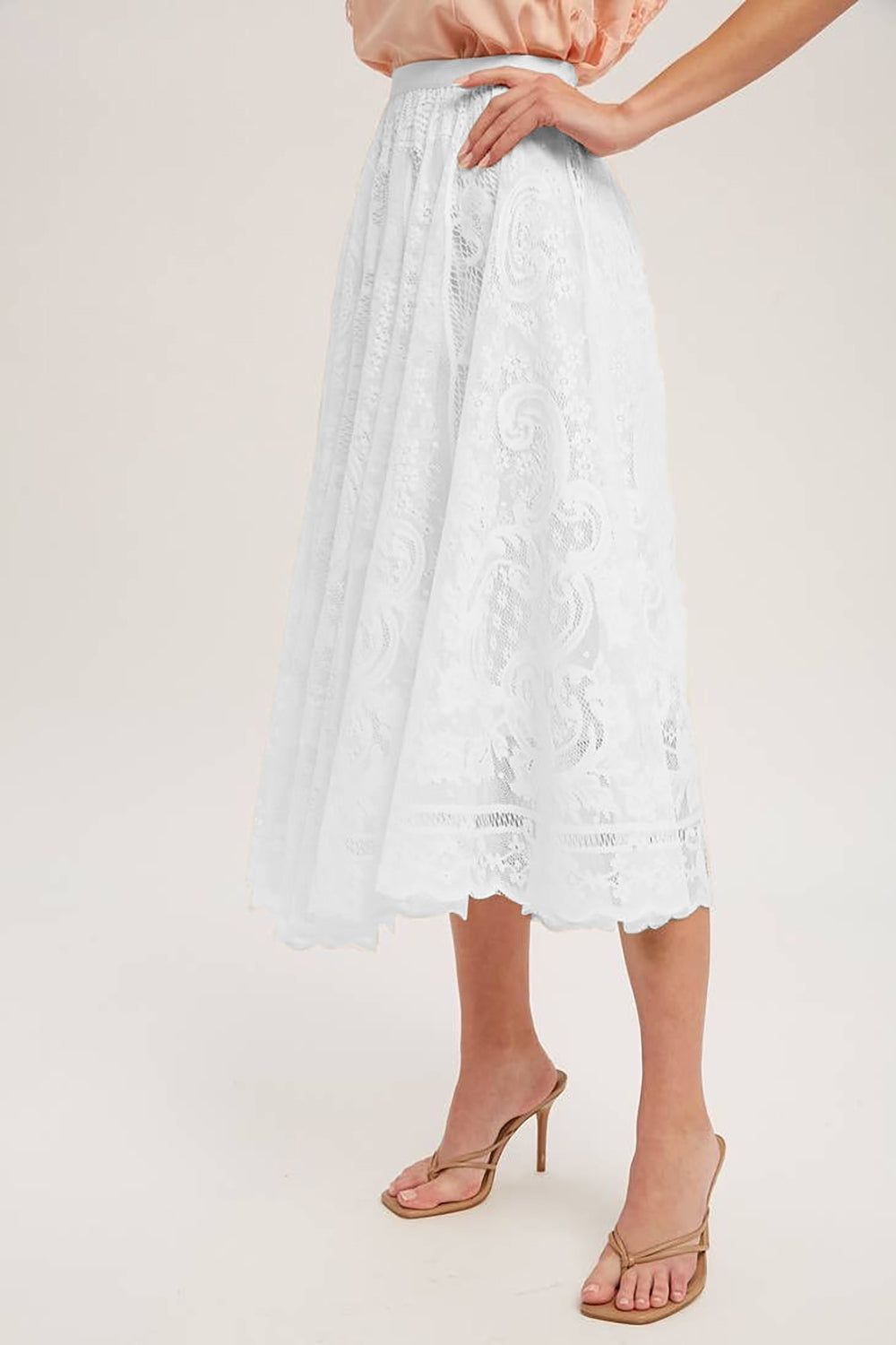 Lace High Waist Midi Skirt-BOTTOMS SIZES SMALL MEDIUM LARGE-[Adult]-[Female]-2022 Online Blue Zone Planet