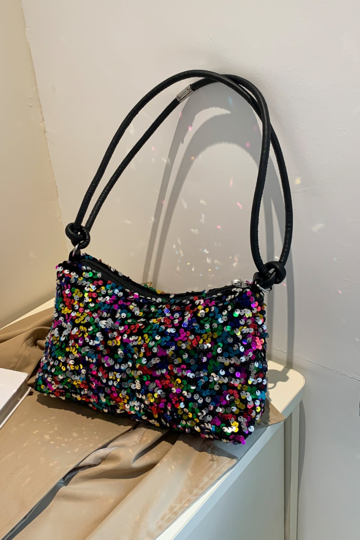 Sequin Double Strap Shoulder Bag-HANDBAGS-[Adult]-[Female]-2022 Online Blue Zone Planet