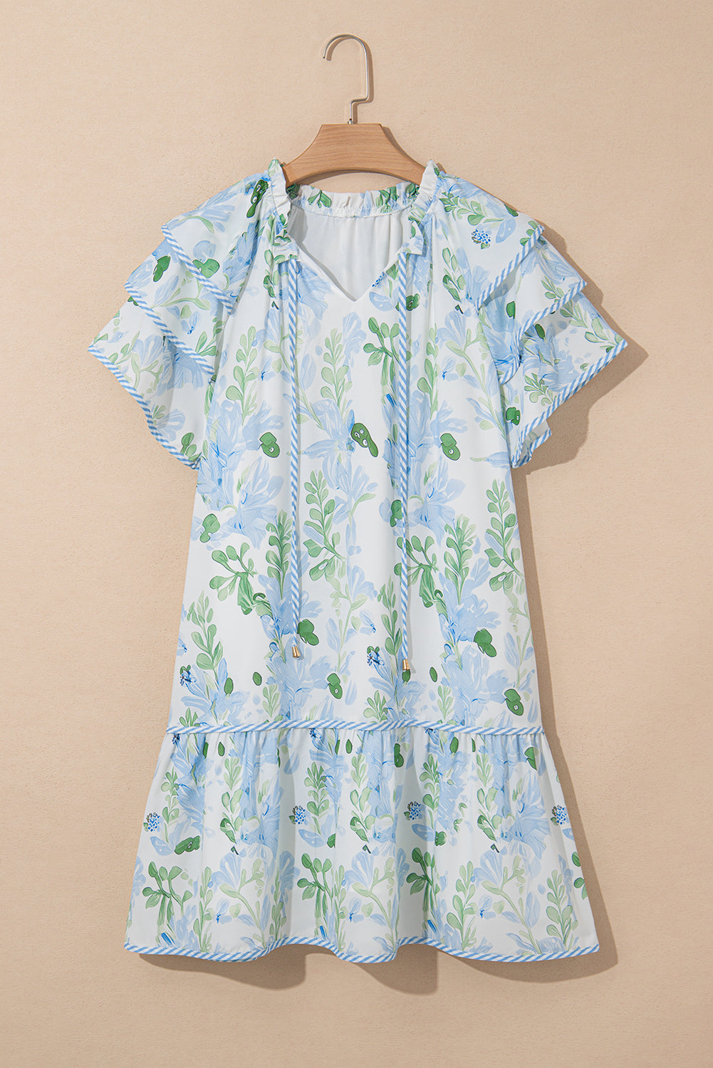 Orange Floral Contrast Edge Layered Short Sleeve Mini Dress-TOPS / DRESSES-[Adult]-[Female]-2022 Online Blue Zone Planet