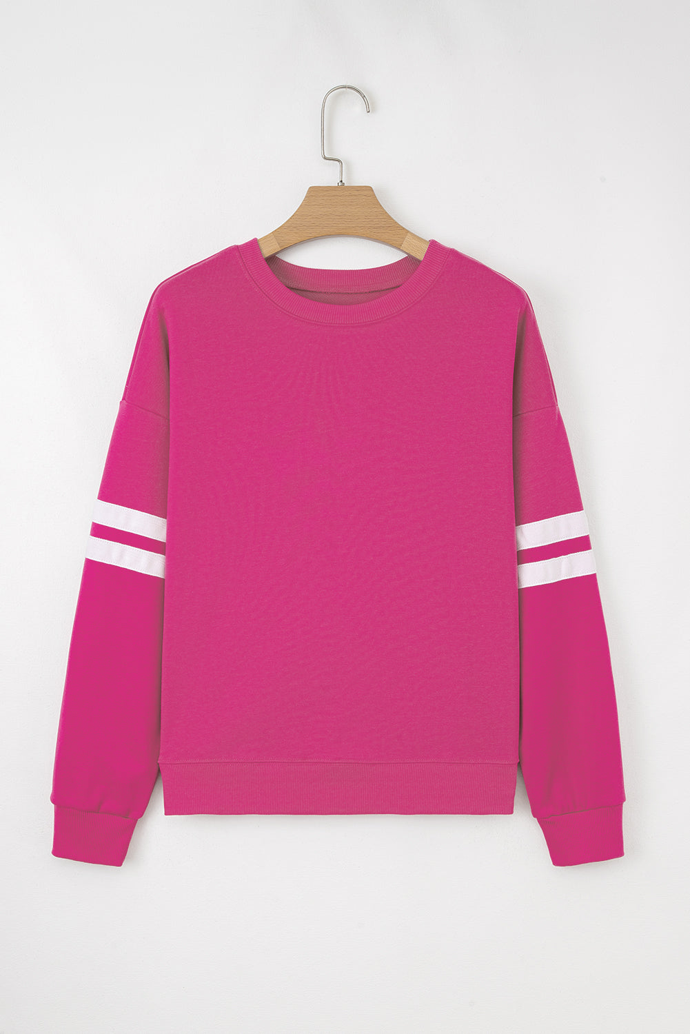 Rose Red Varsity Striped Detail Drop Shoulder Oversized Sweatshirt-Tops/Sweatshirts & Hoodies-[Adult]-[Female]-2022 Online Blue Zone Planet