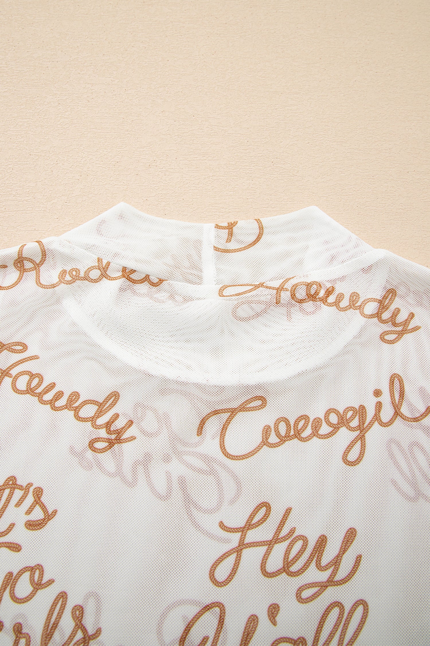 White Howdy Hey Yall Mesh High Neck Long Sleeve Top-Tops/Long Sleeve Tops-[Adult]-[Female]-2022 Online Blue Zone Planet