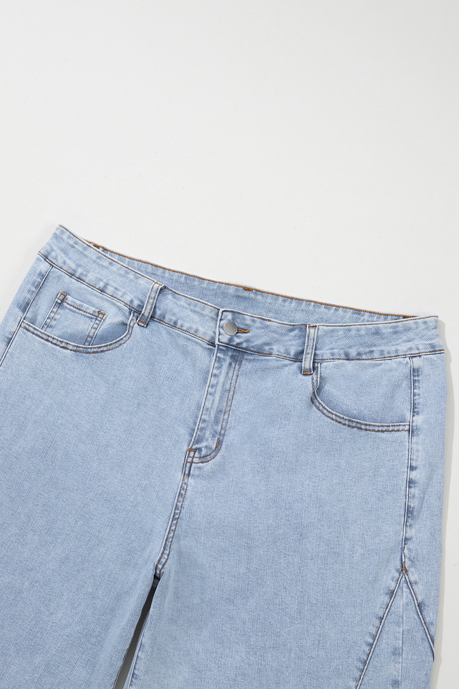 Beau Blue Solid Paneling Loose Fit Plus Size Jeans-Plus Size/Plus Size Bottoms-[Adult]-[Female]-2022 Online Blue Zone Planet