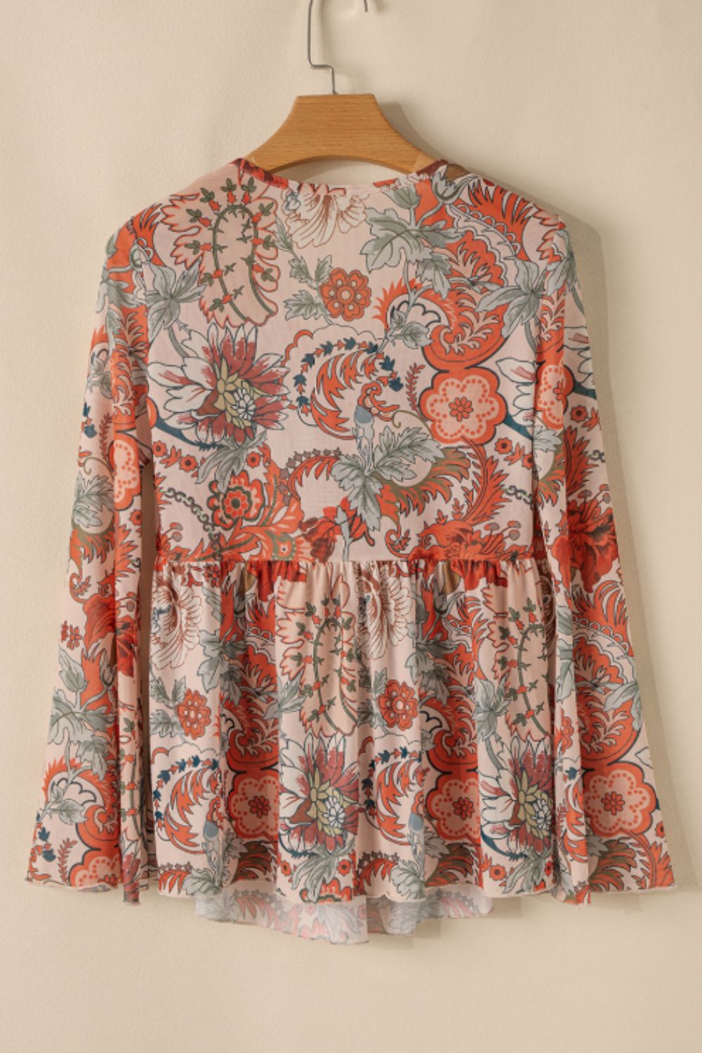 Floral V-Neck Flare Sleeve Blouse-TOPS / DRESSES-[Adult]-[Female]-2022 Online Blue Zone Planet