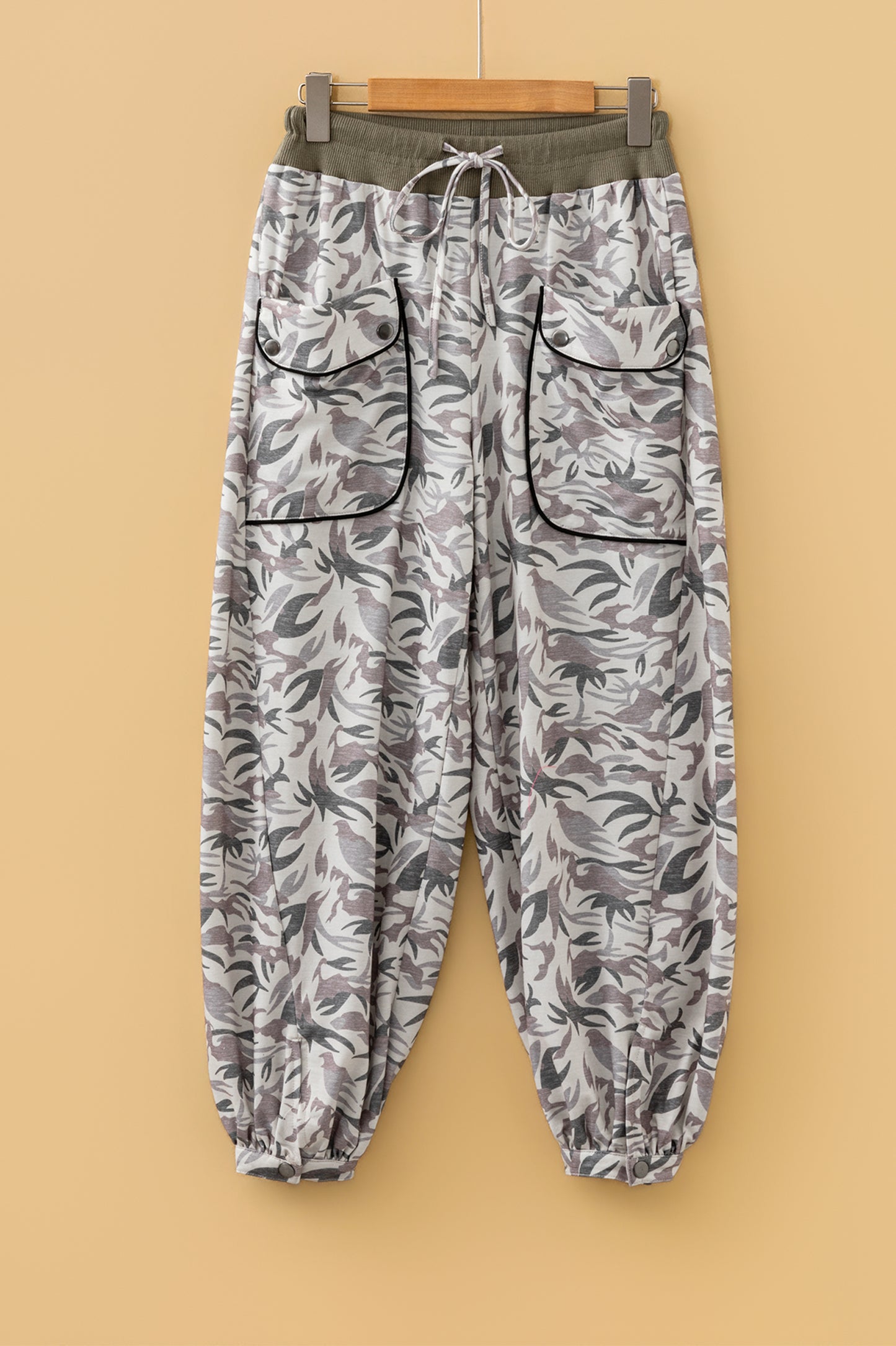 Multicolour Drawstring Contrast Waistband Camouflage Cargo Barrel Pants-Bottoms/Pants & Culotte-[Adult]-[Female]-2022 Online Blue Zone Planet