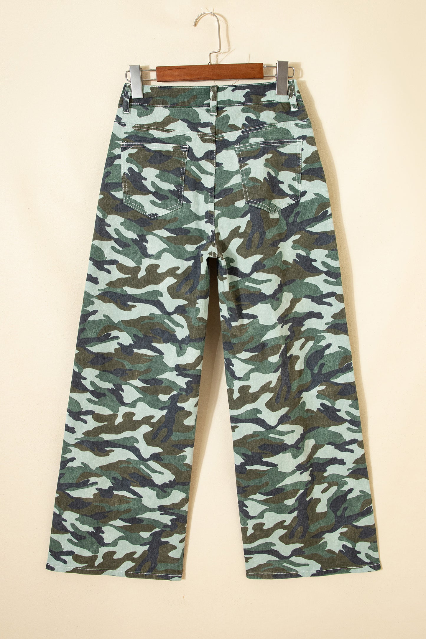 Green Camouflage Print Wide Leg Drawstring Denim Pants-Bottoms/Jeans-[Adult]-[Female]-2022 Online Blue Zone Planet