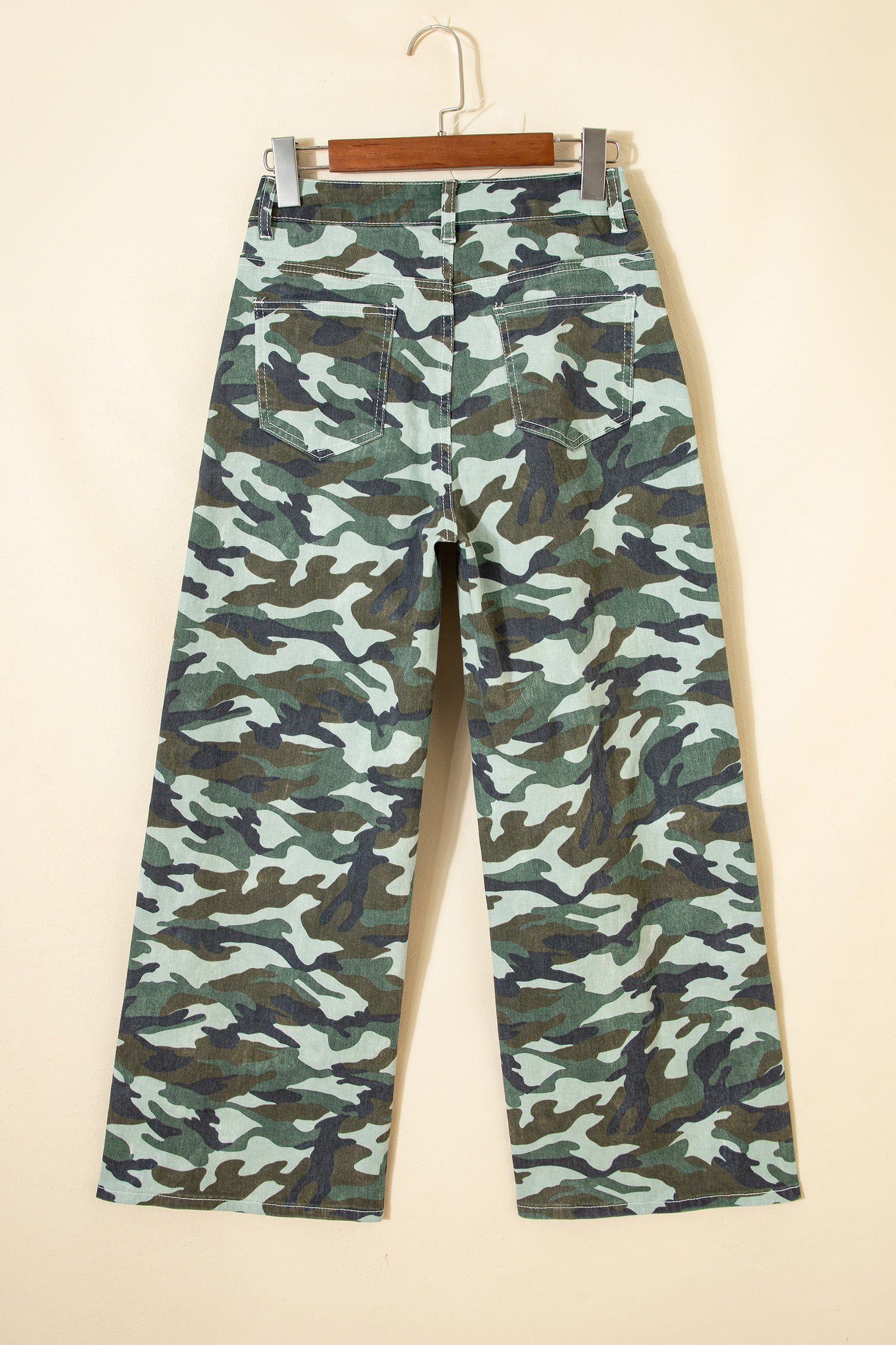 Green Camouflage Print Wide Leg Drawstring Denim Pants-Bottoms/Jeans-[Adult]-[Female]-2022 Online Blue Zone Planet