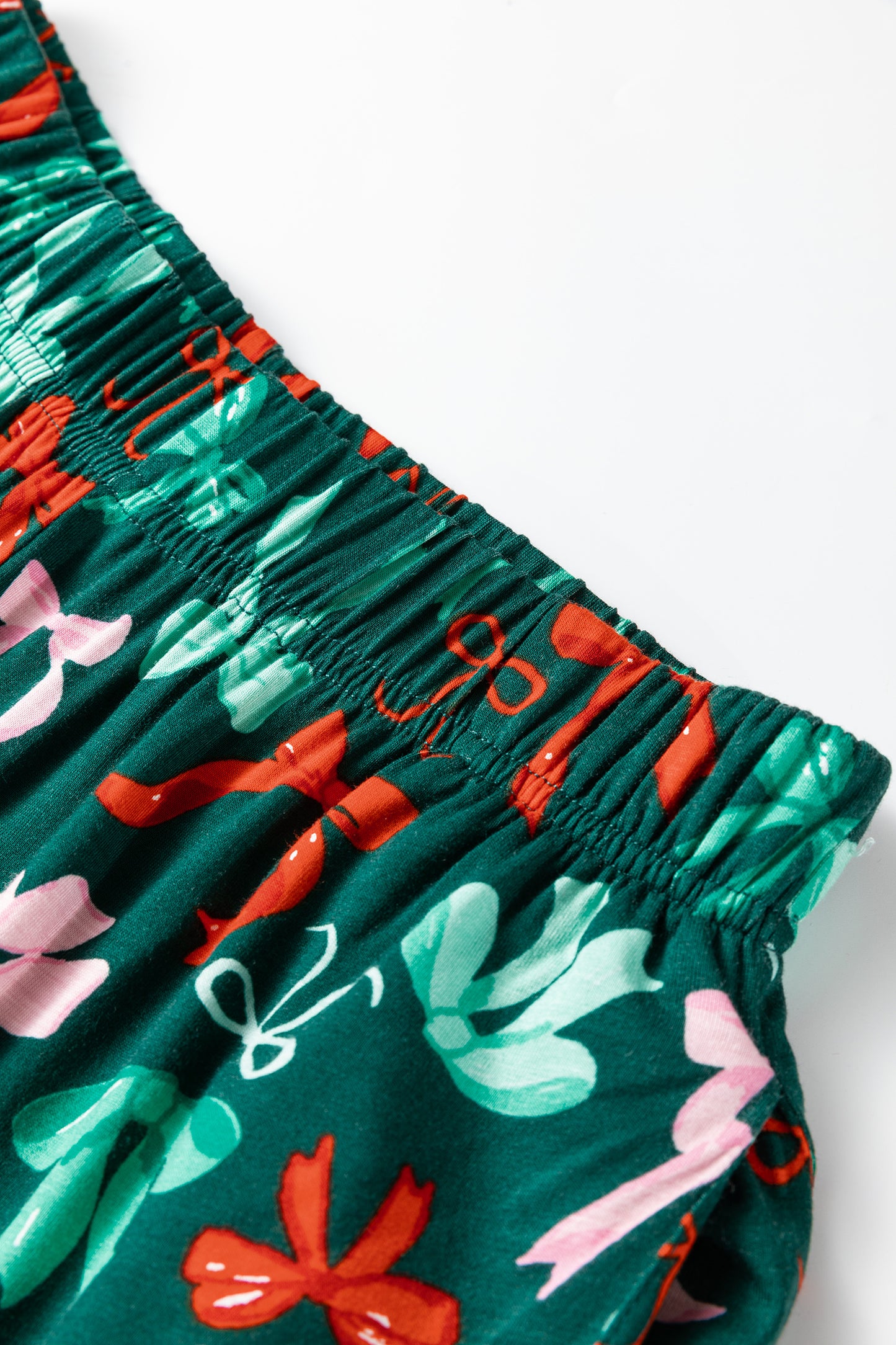 Green Festive Bow Print 2pcs Pajama Pant Set-Loungewear & Sleepwear/Sleepwear-[Adult]-[Female]-2022 Online Blue Zone Planet