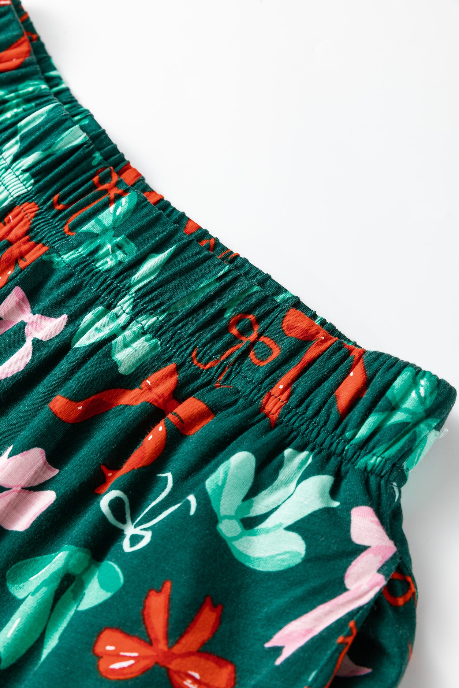 Green Festive Bow Print 2pcs Pajama Pant Set-Loungewear & Sleepwear/Sleepwear-[Adult]-[Female]-2022 Online Blue Zone Planet
