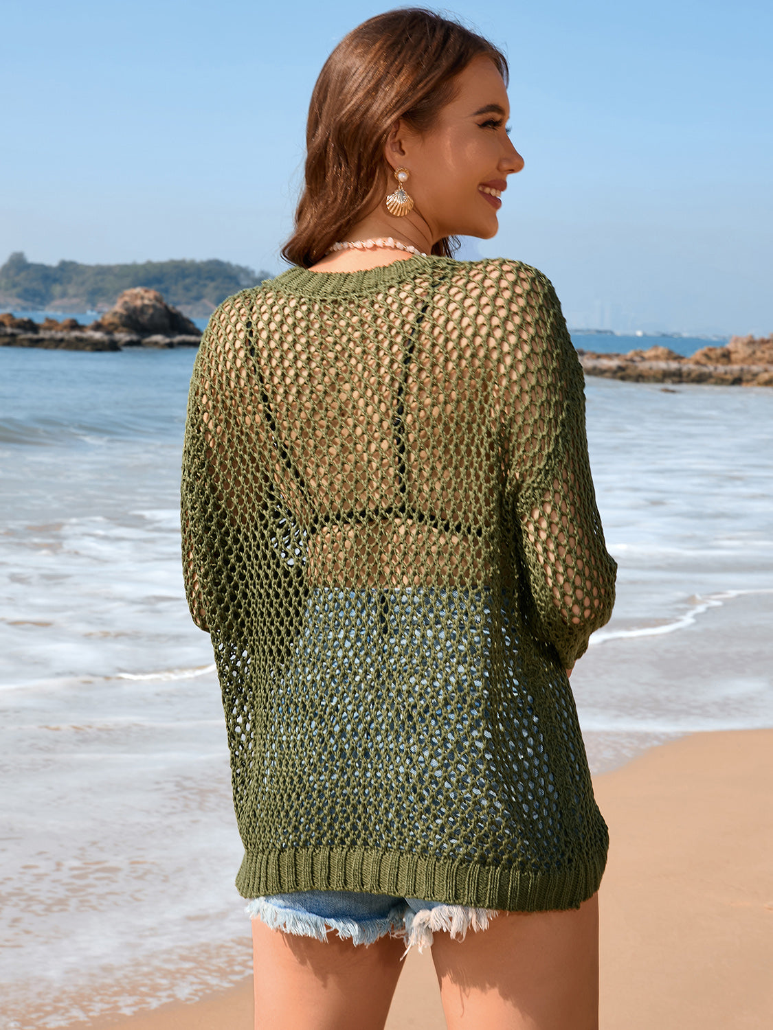 Heart Openwork Long Sleeve Cover-Up-TOPS / DRESSES-[Adult]-[Female]-2022 Online Blue Zone Planet