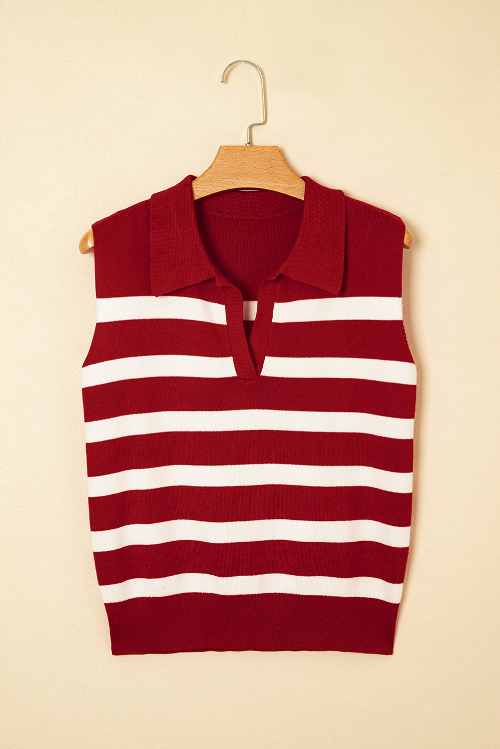 Red Stripe Collared Split Neck Sweater Vest-TOPS / DRESSES-[Adult]-[Female]-2022 Online Blue Zone Planet