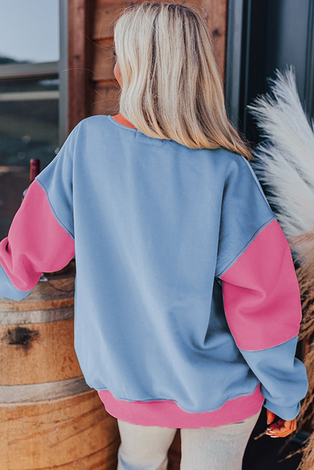 Meadow Mauve Colorblock Patchwork Drop Shoulder Sweatshirt-Tops/Sweatshirts & Hoodies-[Adult]-[Female]-2022 Online Blue Zone Planet