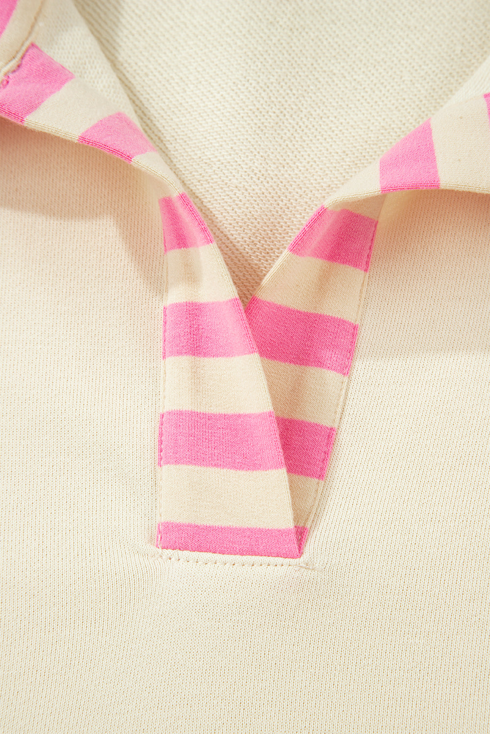 Pink Stripe Contrast Polo Collar Drop Shoulder Patchwork Plus Size Pullover-Plus Size/Plus Size Sweatshirts & Hoodies-[Adult]-[Female]-2022 Online Blue Zone Planet