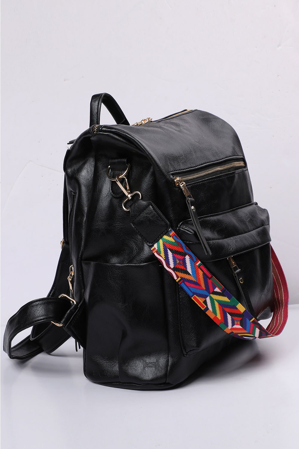 Chestnut Geometric Crochet Strap PU Leather Large Backpack-Backpacks-[Adult]-[Female]-2022 Online Blue Zone Planet