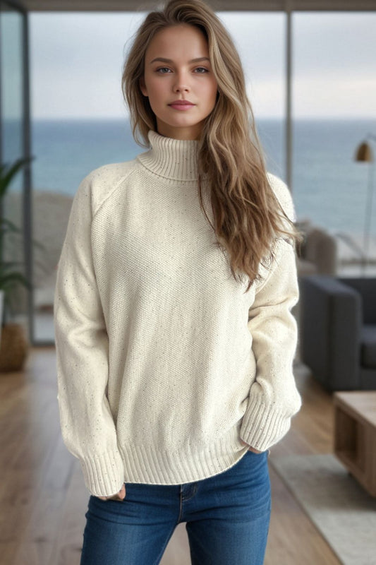 Blue Zone Planet | Ribbed Turtleneck Raglan Sleeve Sweater-TOPS / DRESSES-[Adult]-[Female]-Cream-One Size-2022 Online Blue Zone Planet