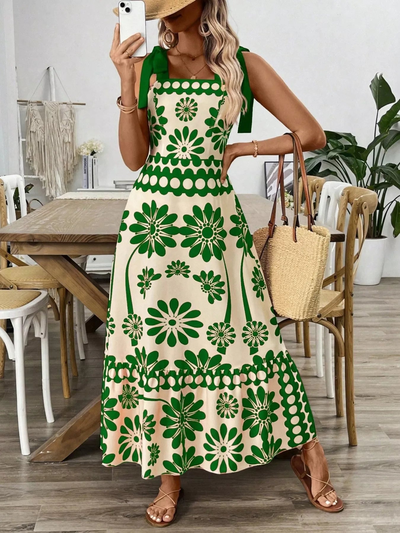 tie shoulder midi dress Floral Print Tie-Shoulder Midi Dress – Blue Zone Planet