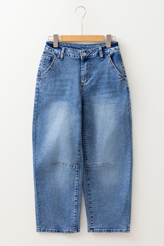 Dusk Blue High Waist Straight Leg Ankle Jeans-Bottoms/Jeans-[Adult]-[Female]-2022 Online Blue Zone Planet
