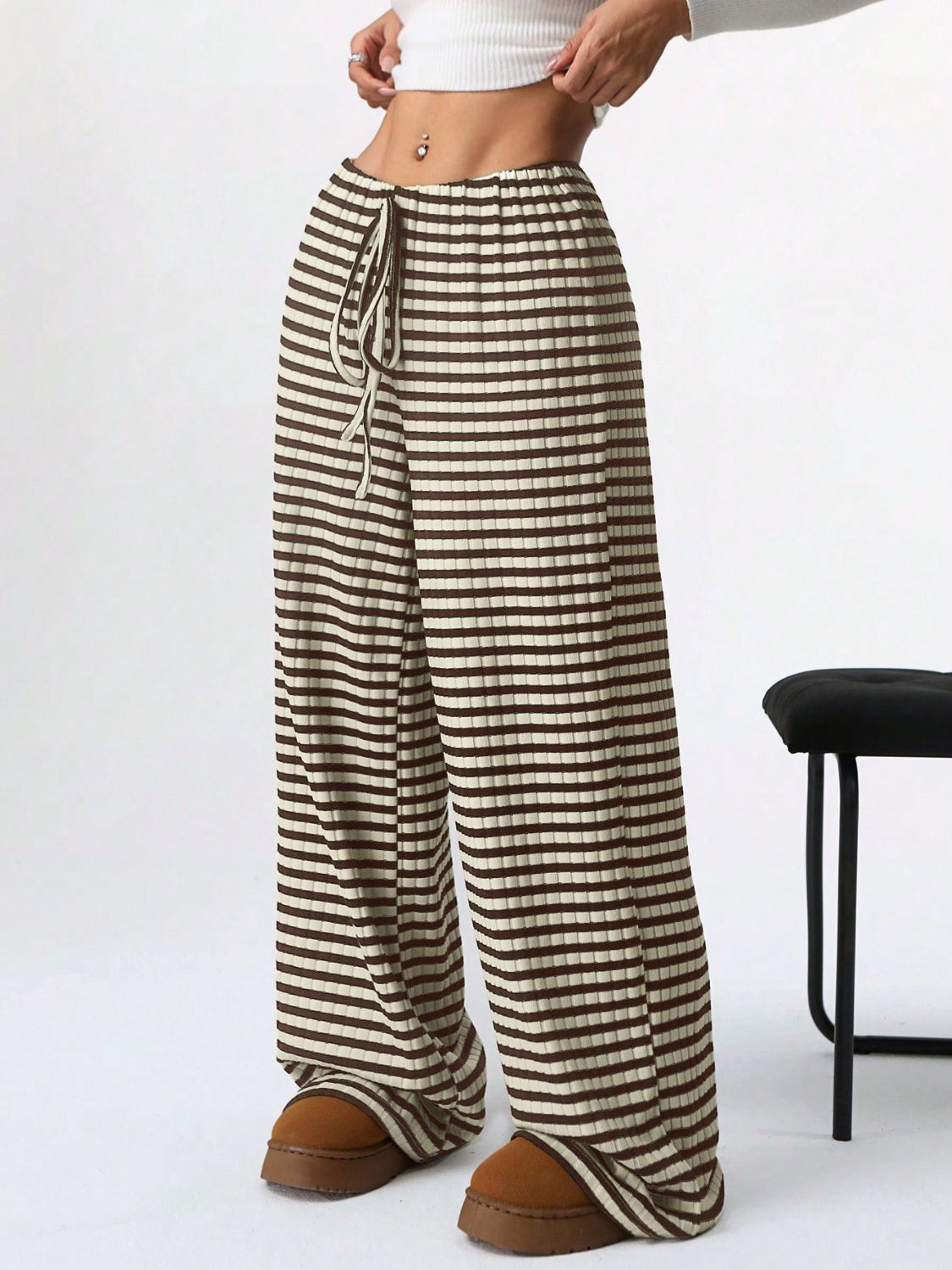 Blue Zone Planet | Tied Striped Wide Leg Pants-BOTTOMS SIZES SMALL MEDIUM LARGE-[Adult]-[Female]-2022 Online Blue Zone Planet