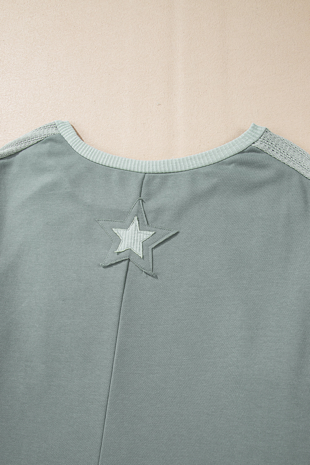 Blue Zone Planet | Mist Green Stars Patchwork Round Neck Plus Size T Shirt-TOPS / DRESSES-[Adult]-[Female]-2022 Online Blue Zone Planet