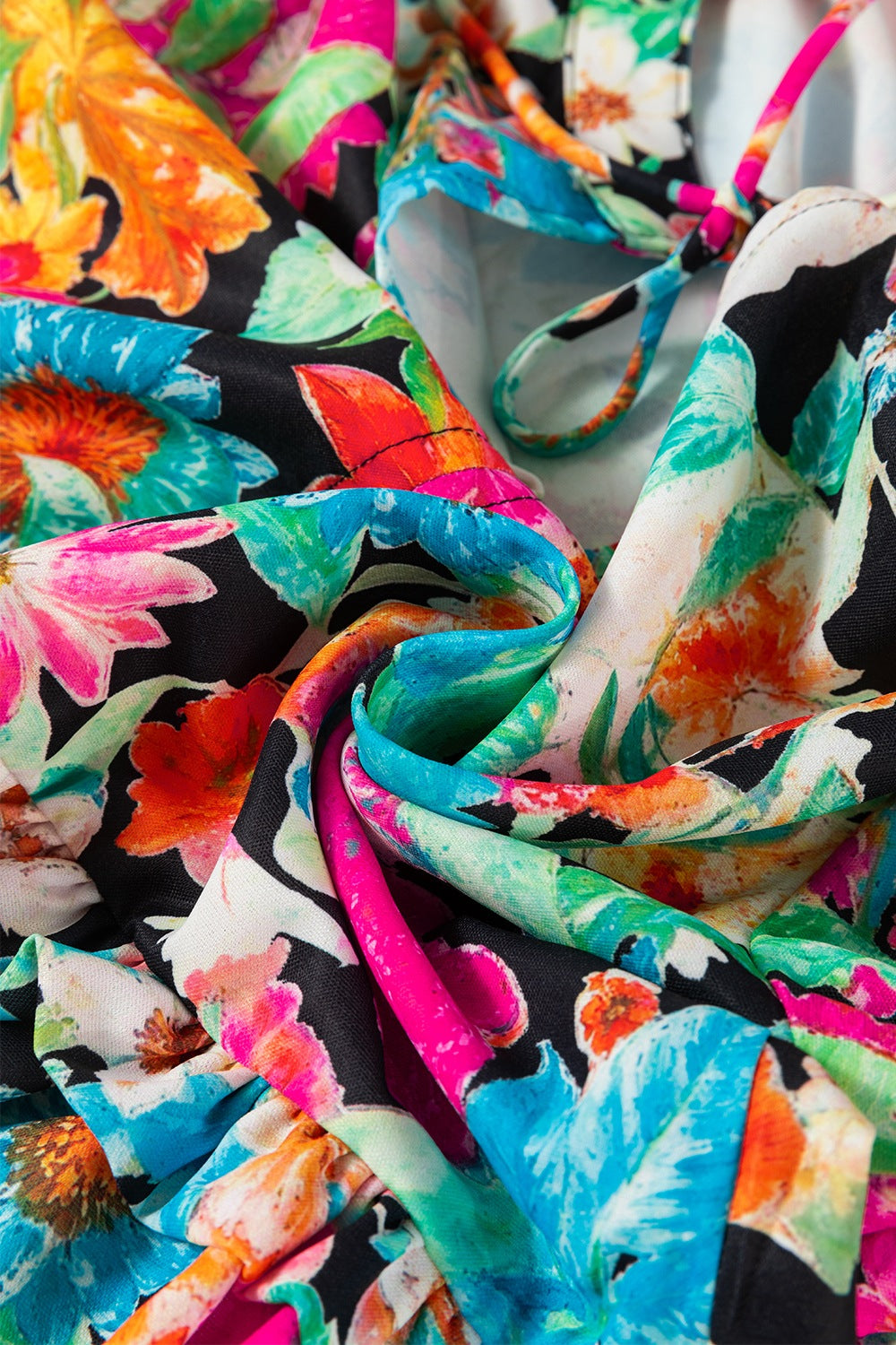 Floral Tie Neck Balloon Sleeve Blouse-TOPS / DRESSES-[Adult]-[Female]-2022 Online Blue Zone Planet