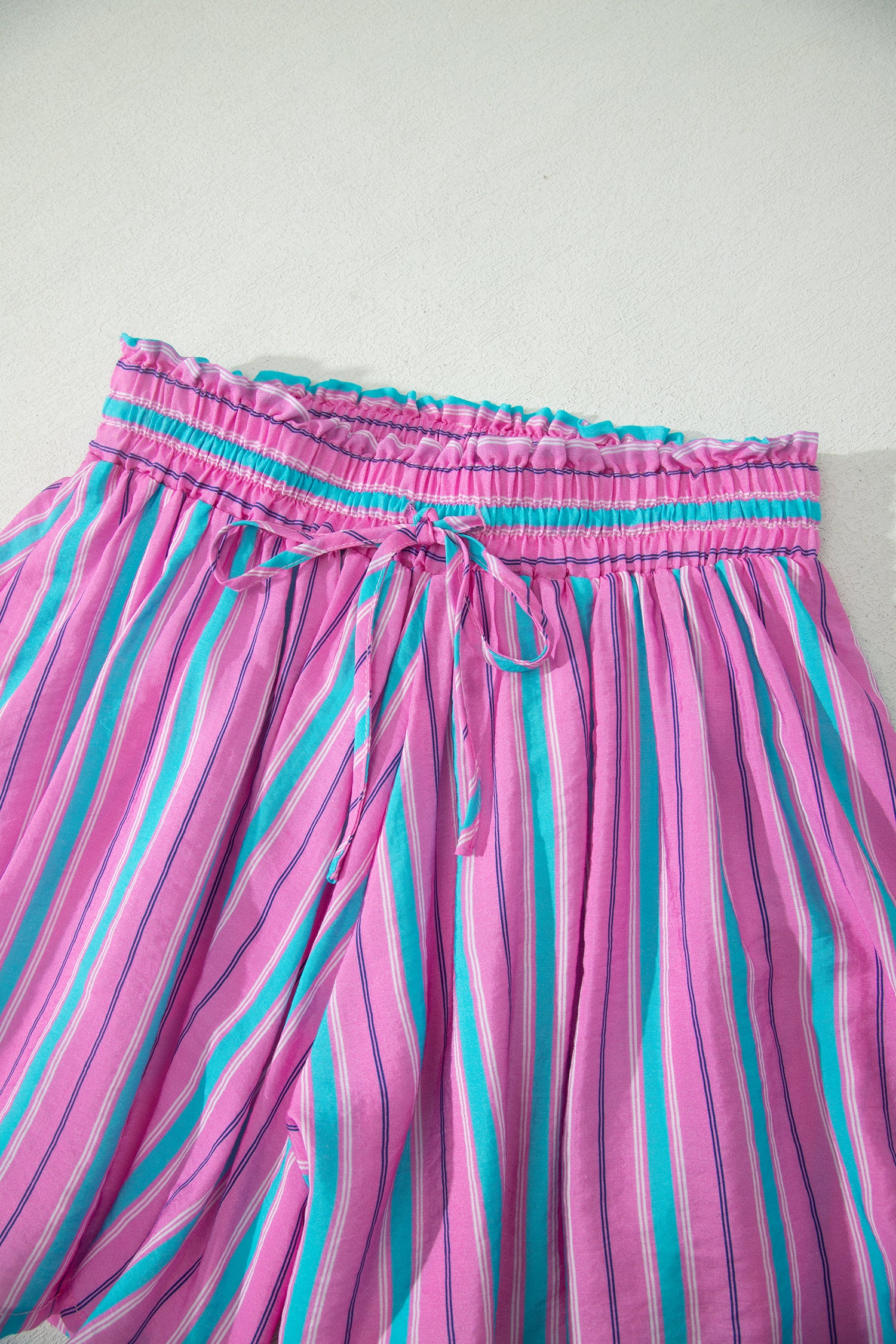 Pink Stripe Dolman Short Sleeve Blouse Drawstring Elastic Waist Loose Short Set-Two Piece Sets/Short Sets-[Adult]-[Female]-2022 Online Blue Zone Planet