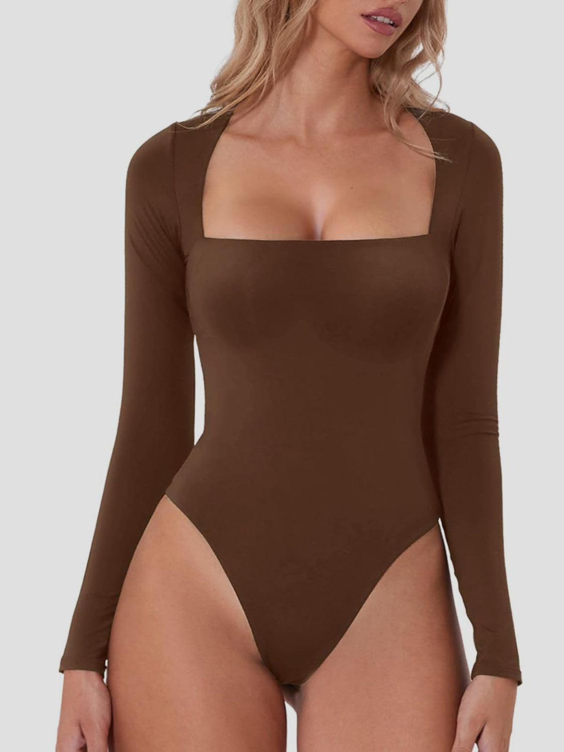 Square Neck Long Sleeve Bodysuit-TOPS / DRESSES-[Adult]-[Female]-2022 Online Blue Zone Planet