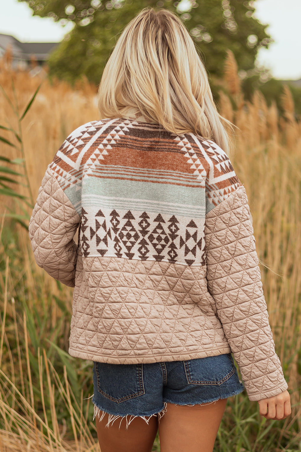 Light French Beige Aztec Quilted Patchwork Western Fashion Jacket-Outerwear/Jackets-[Adult]-[Female]-2022 Online Blue Zone Planet