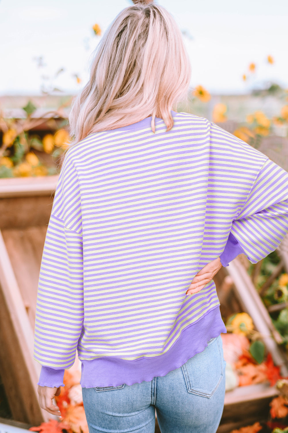 Blue Zone Planet | Brown Stripe Loose Drop Shoulder Long Sleeve Top-Tops/Long Sleeve Tops-[Adult]-[Female]-2022 Online Blue Zone Planet